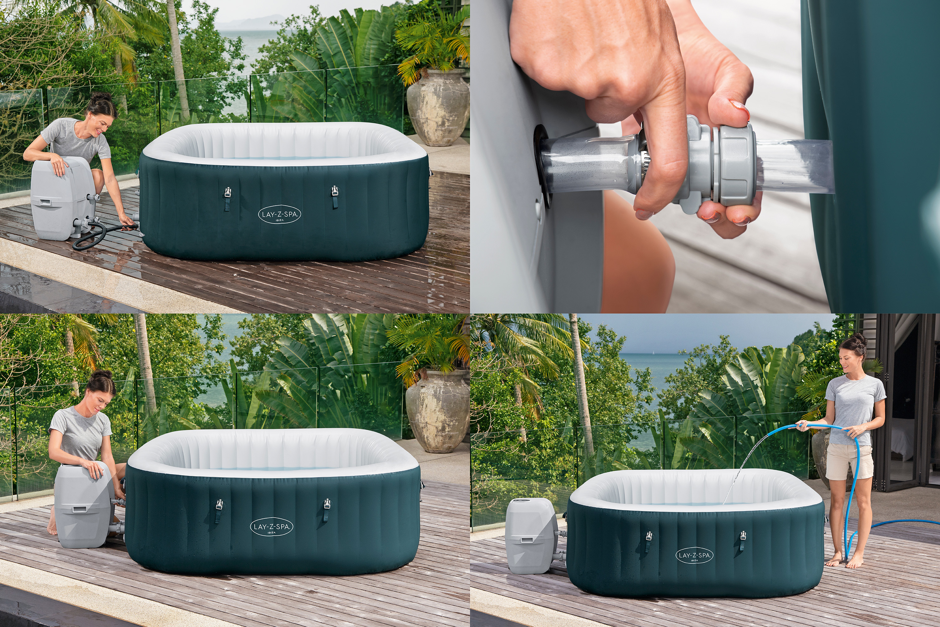LAY-Z-SPA® Energiespar Whirlpool Ibiza AirJet™, für 4 Personen, 180 x 180 x 66 cm, Dunkelgrün