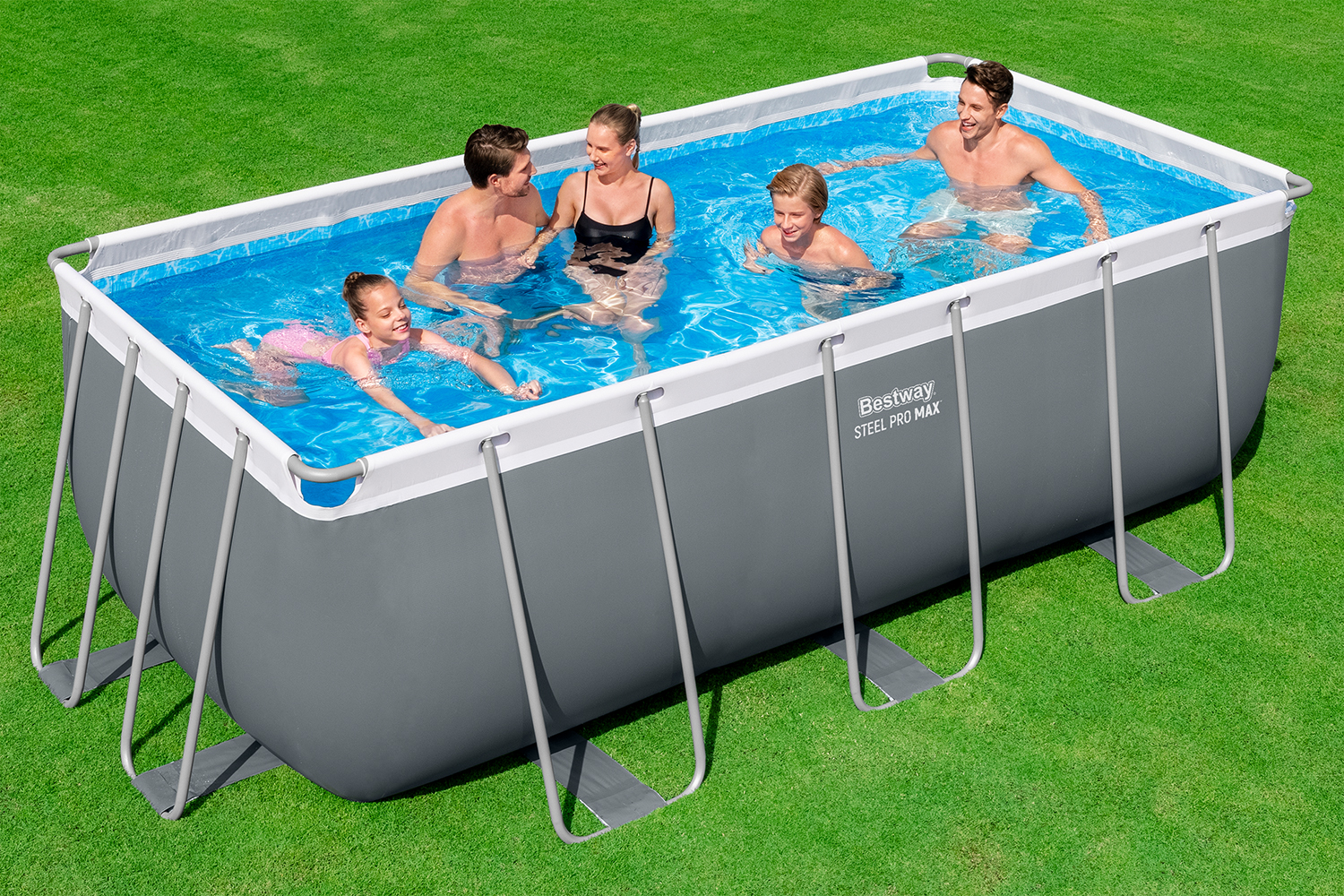 Steel Pro MAX™ Frame Pool Set mit Filterpumpe 412 x 201 x 122 cm, grau, eckig