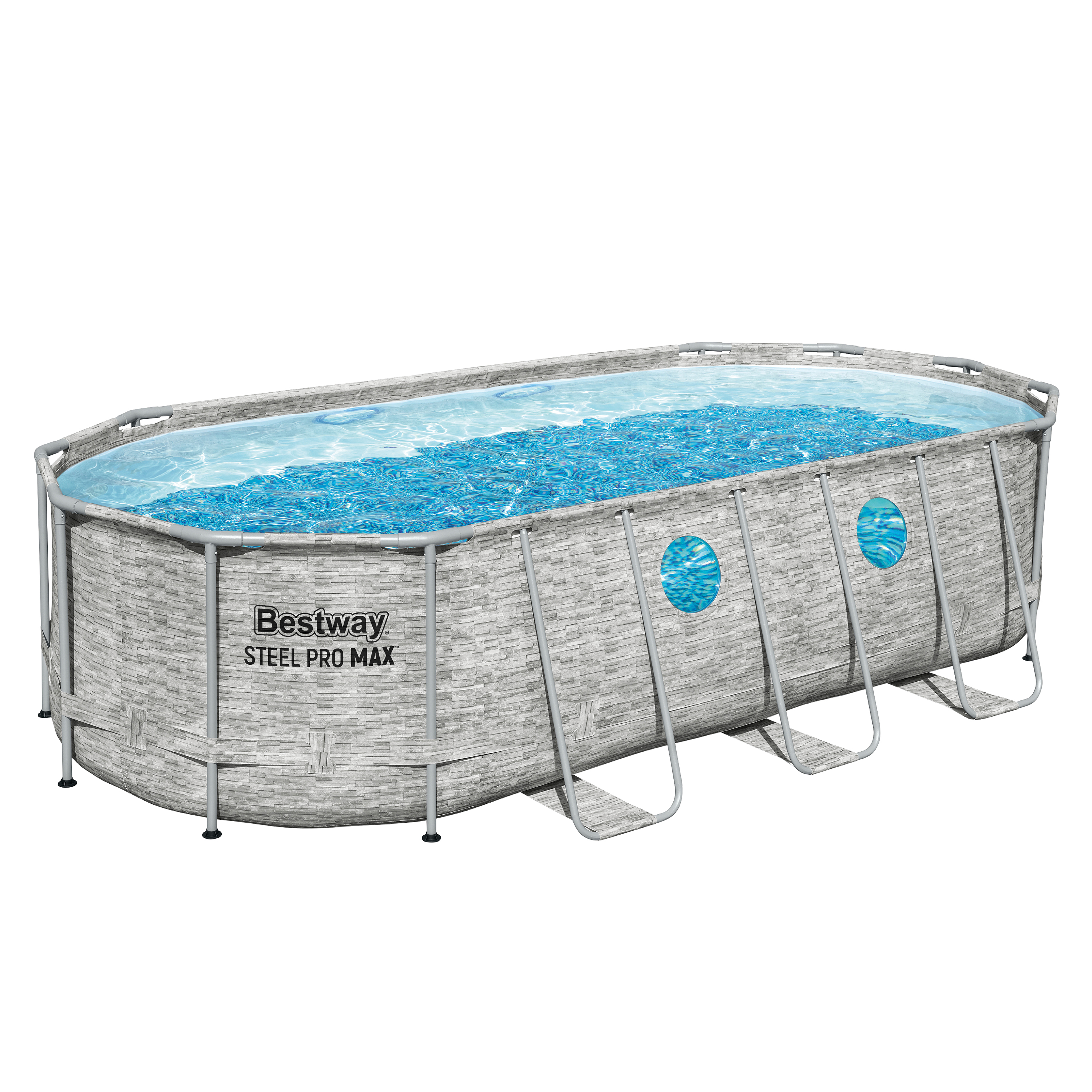 Steel Pro MAX™ Splashview™ Solo Pool ohne Zubehör 549 x 274 x 122 cm, Steinwand-Optik (Cremegrau), oval