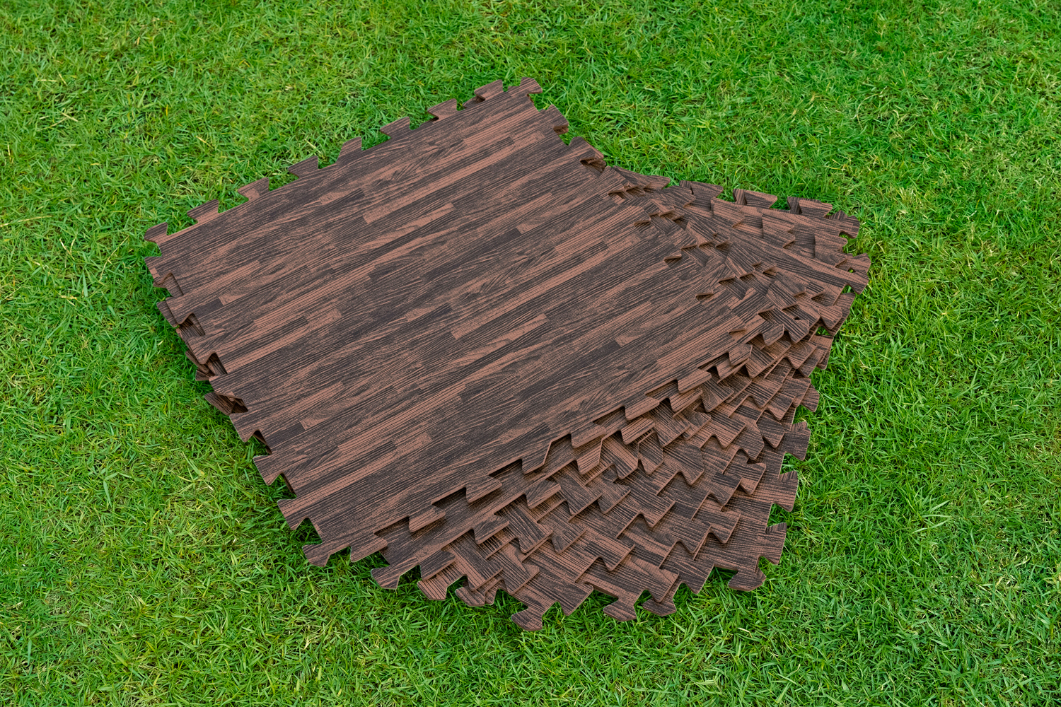 Pool-Bodenschutzfliesen Set 12 Stück á 50 x 50 cm, Holz-Optik (Palisander)