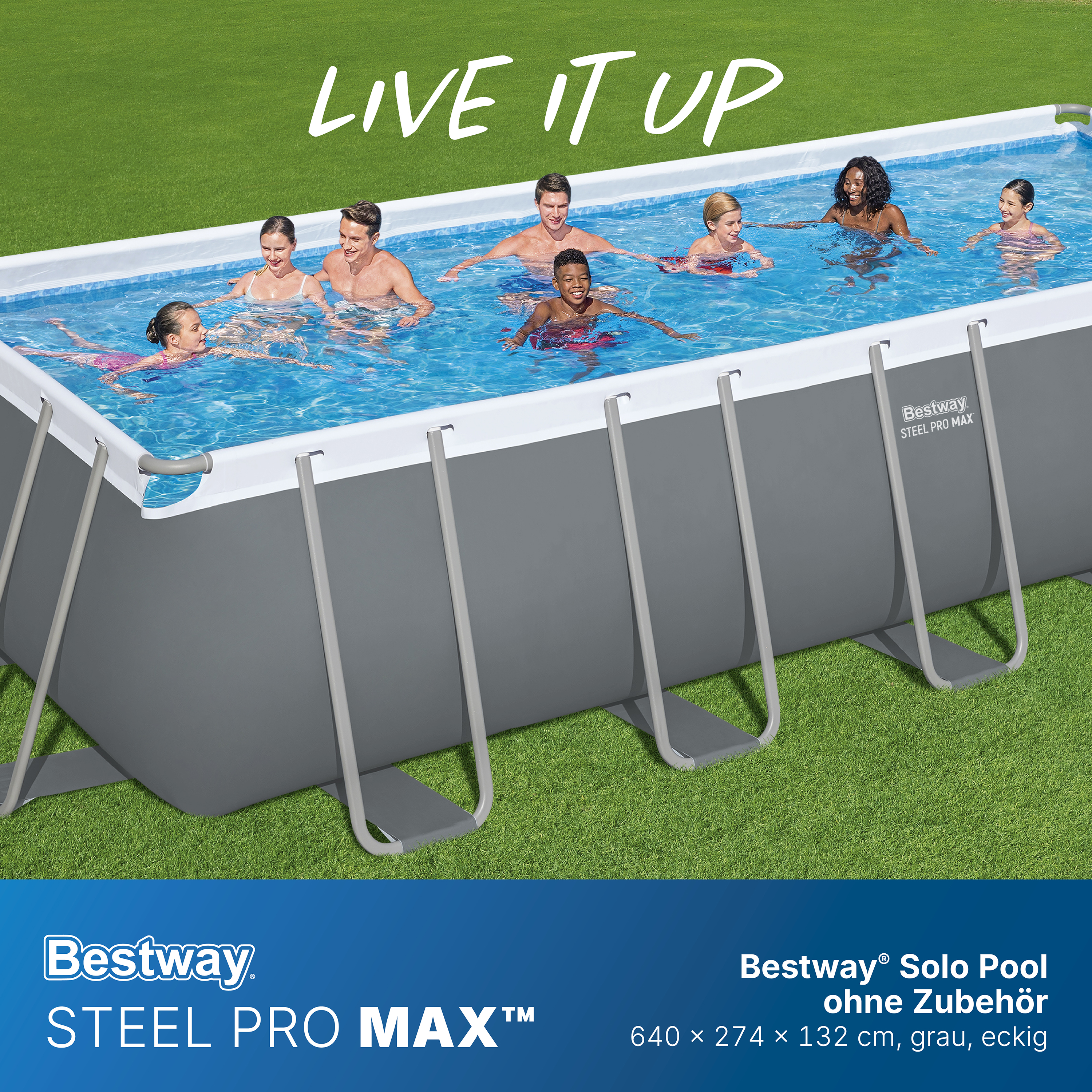 Steel Pro MAX™ Solo Pool ohne Zubehör 640 x 274 x 132 cm, grau, eckig