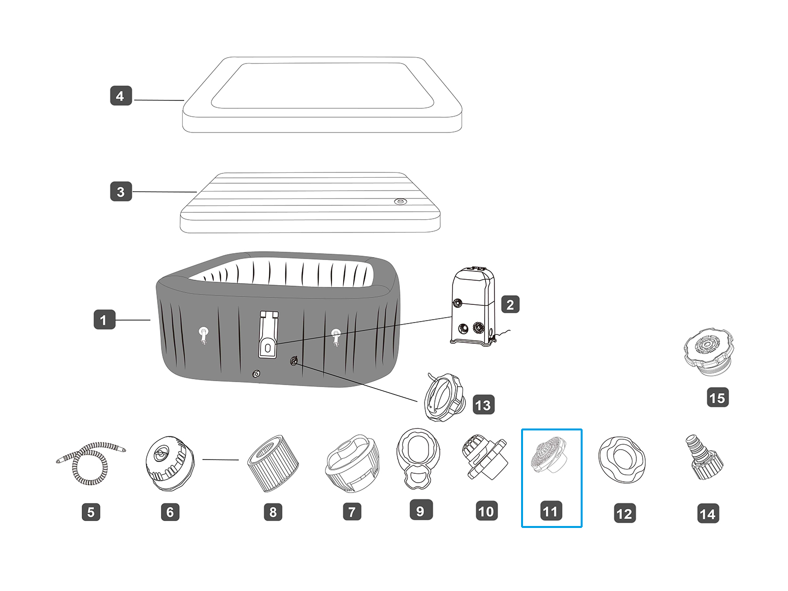 Bestway® Ersatzteil Wasser - Auslasssieb (grau) für LAY-Z-SPA® UltraFit™ Whirlpools (ab 2024)