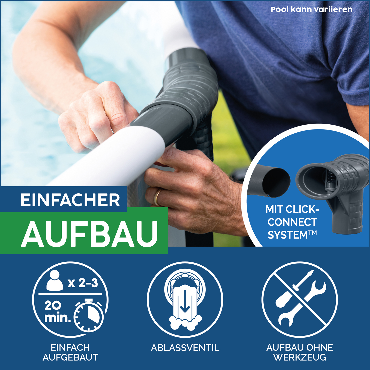 Steel Pro MAX™ Frame Pool Komplett-Set mit Filterpumpe Ø 427 x 122 cm, Steinwand-Optik (Cremegrau), rund