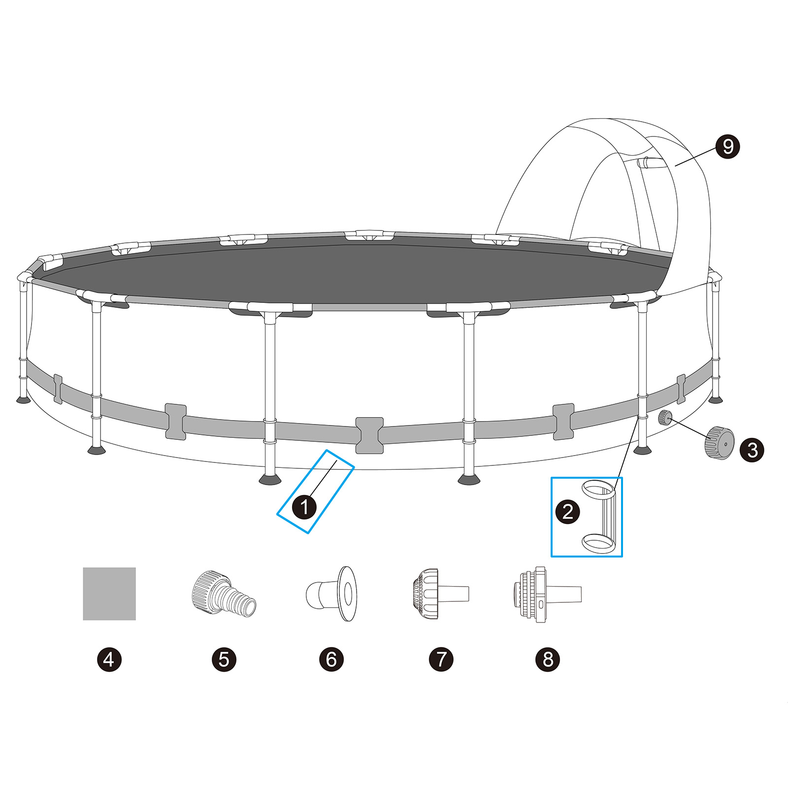 Ersatzteil Poolfolie für Steel Pro MAX 396x107cm, rund - inklusive Kunststoffring-Set