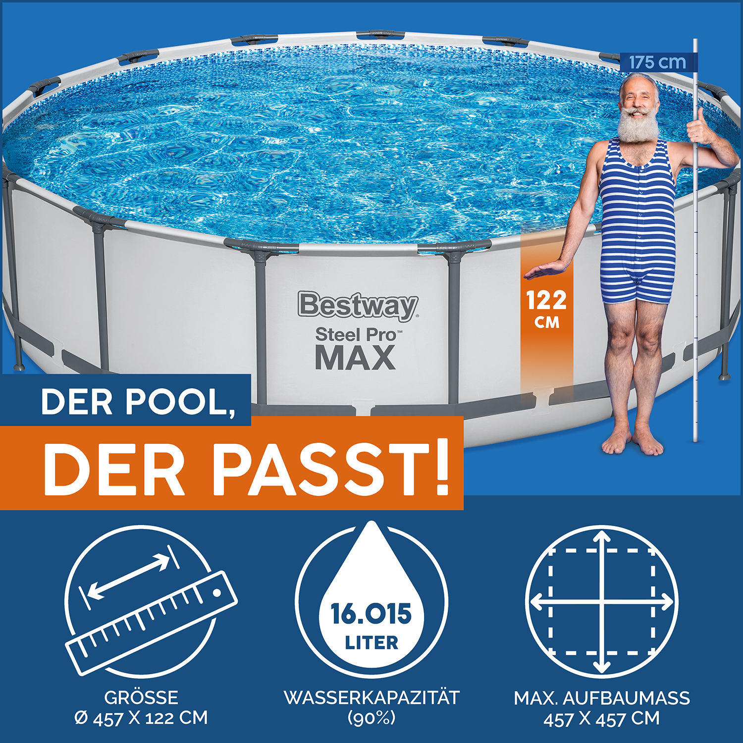 Steel Pro MAX™ Solo Pool ohne Zubehör Ø 457 x 122 cm, lichtgrau, rund 