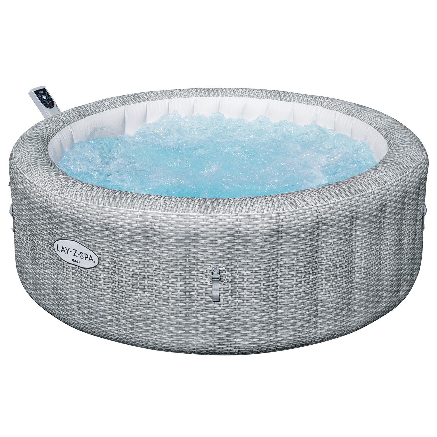 LAY-Z-SPA® Energiespar-Whirlpool Bali AirJet™ mit App-Steuerung, Ø 196 x 71 cm, für 6 Personen, Rattan-Optik (Lichtgrau)