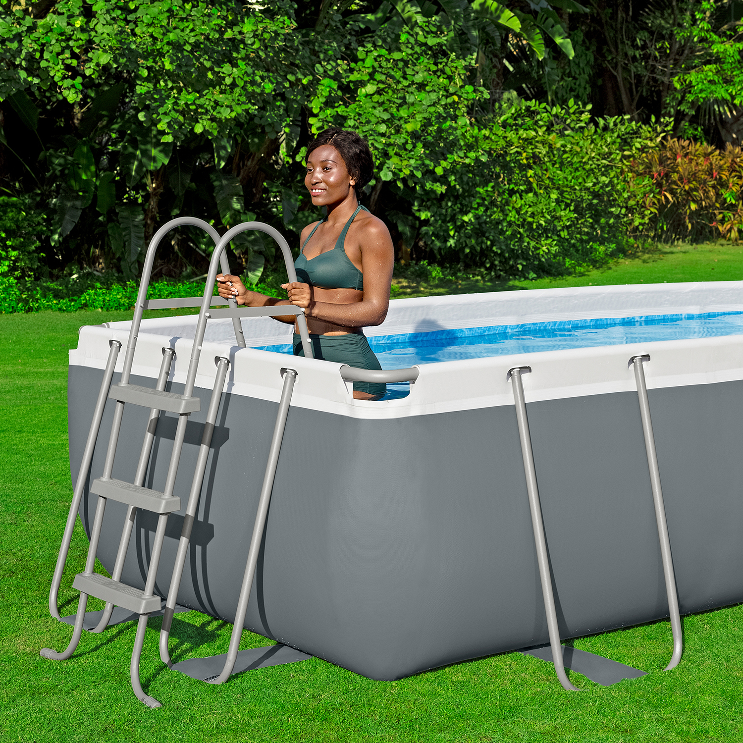 Steel Pro MAX™ Frame Pool Set mit Sandfilteranlage 404 x 201 x 100 cm, grau, eckig