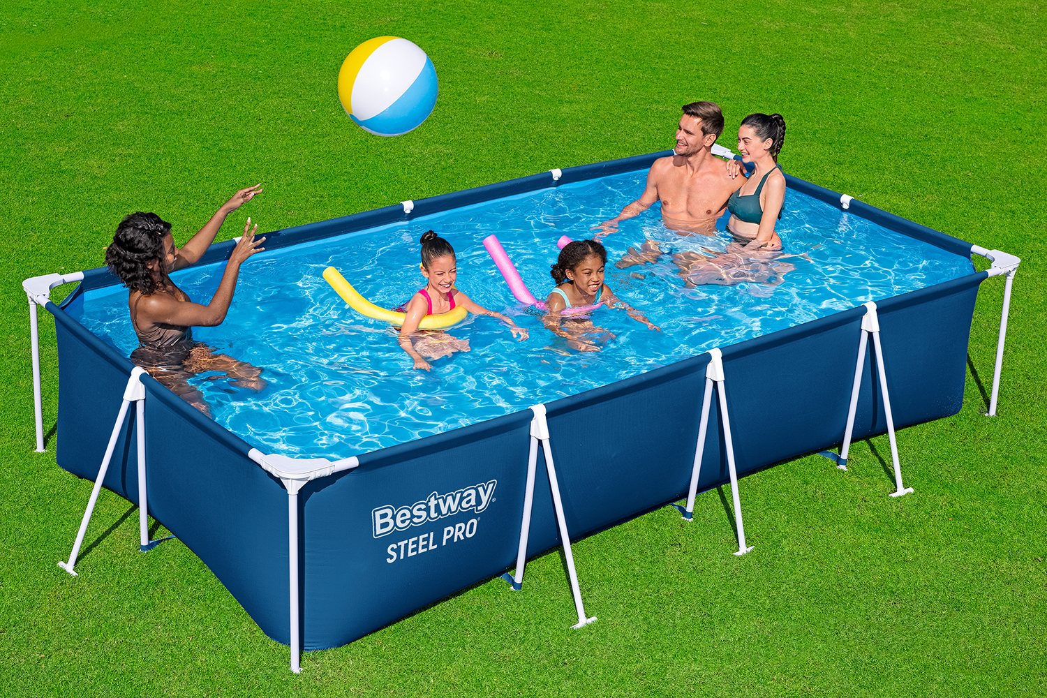 Steel Pro® Frame Pool Set mit Filterpumpe 400 x 211 x 81 cm , dunkelblau, eckig