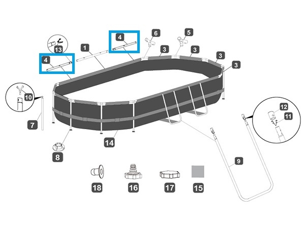 Bestway® Spare Part Top rail D (grey) for Power Steel™ frame pools 427x250x100 cm / 488x305x107 cm, oval Bestway® Spare Part Top rail D (grey) for Power Steel™ frame pools 427x250x100 cm / 488x305x107 cm, oval