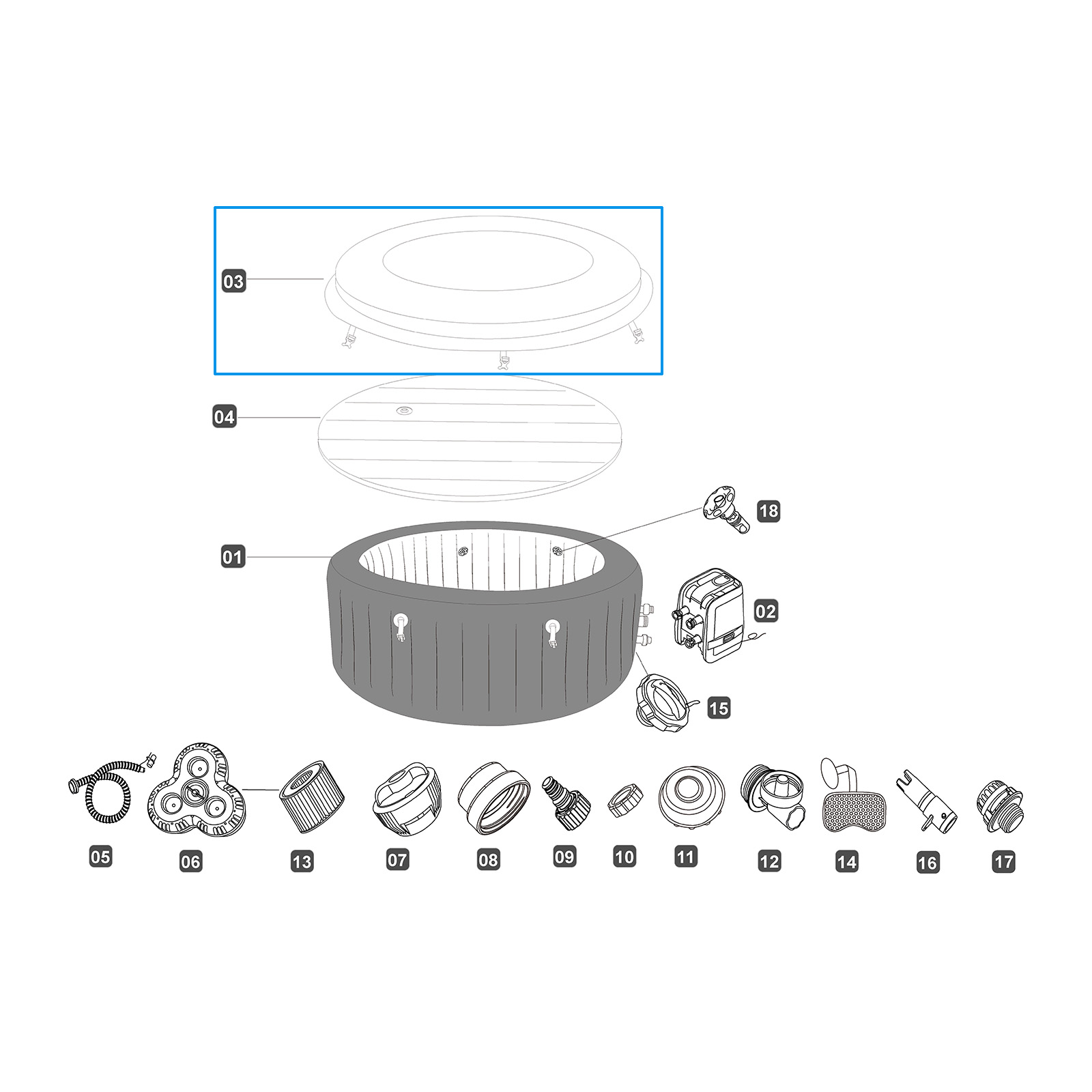 Bestway® Ersatzteil Abdeckung (urbanbraun) für LAY-Z-SPA® Dominica Smart HydroJet™ Ø 196 cm