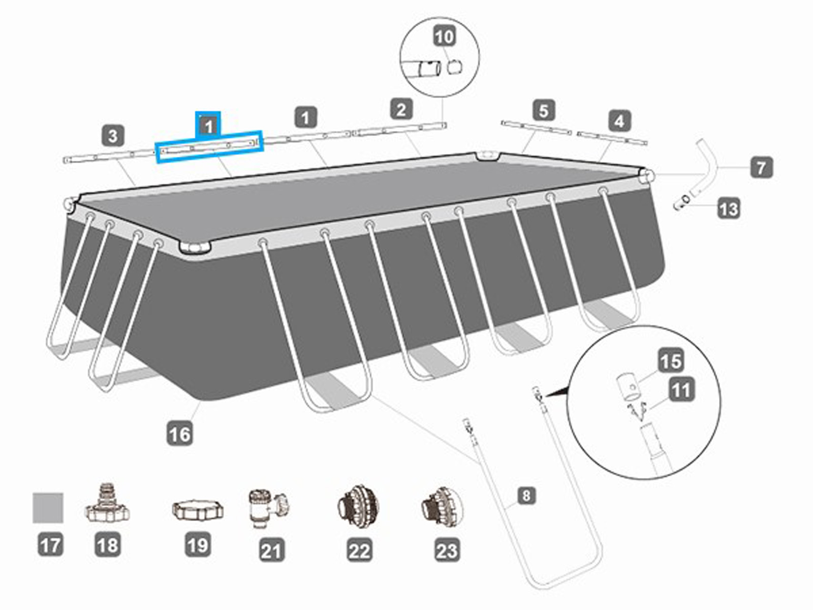 Bestway® Spare Part Top rail A (grey) for Power Steel™ frame pools 549 x 274 x 122 cm, angular