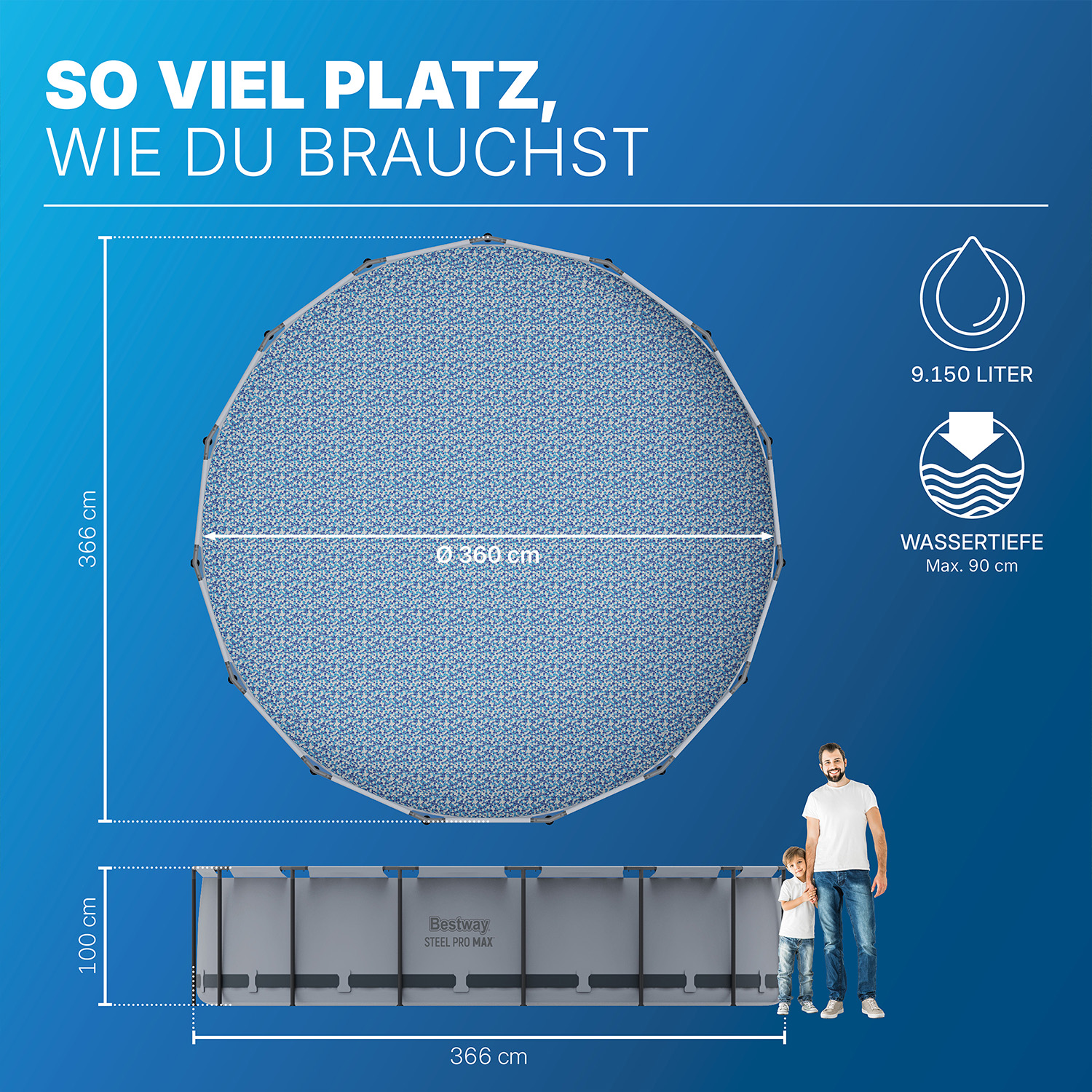 Steel Pro MAX™ Solo Pool ohne Zubehör Ø 366 x 100 cm, lichtgrau, rund