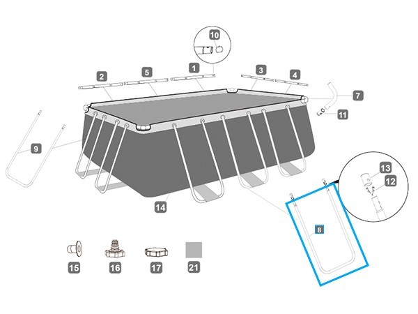 Bestway® Spare Part U-Shaped beam A (grey) for Power Steel™ frame pools 404x201 / 427x250 x 100 cm, angular