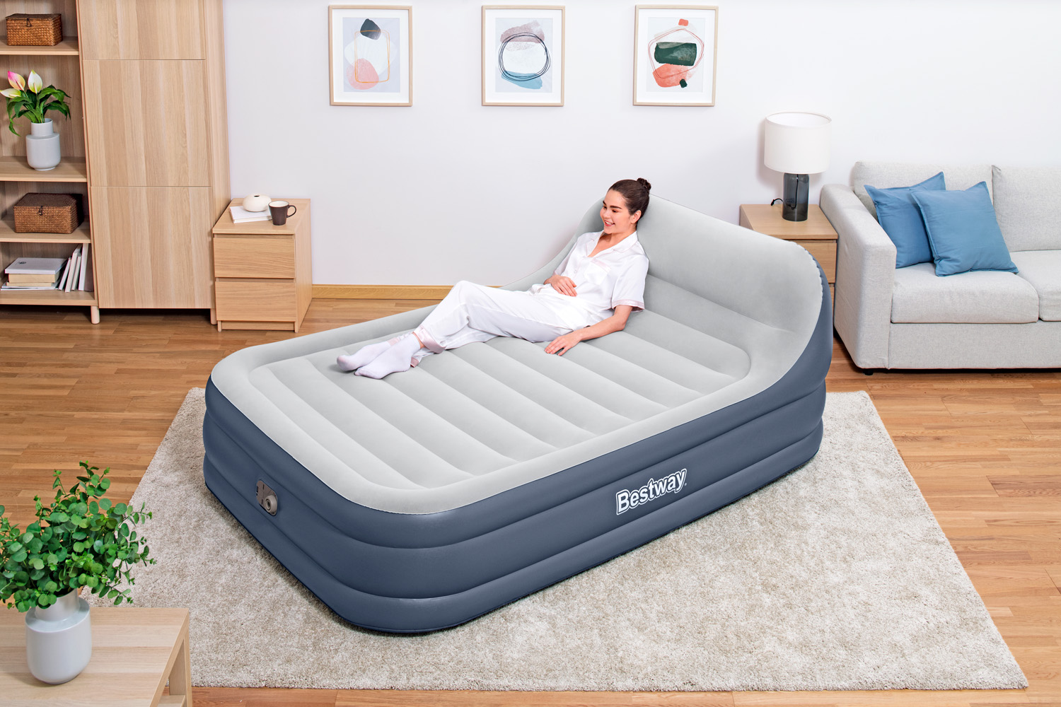 TriTech™ Doppelluftbett SleekFlow™ mit Kopfteil & integrierter Elektropumpe 226 x 152 x 84 cm