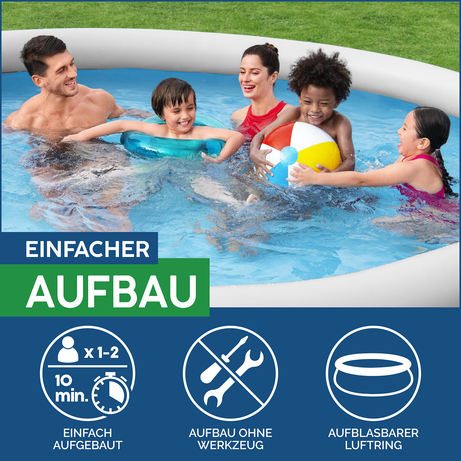 Fast Set™ Aufstellpool-Set mit Filterpumpe Ø 396 x 84 cm, Rattan-Optik (Schiefergrau), rund