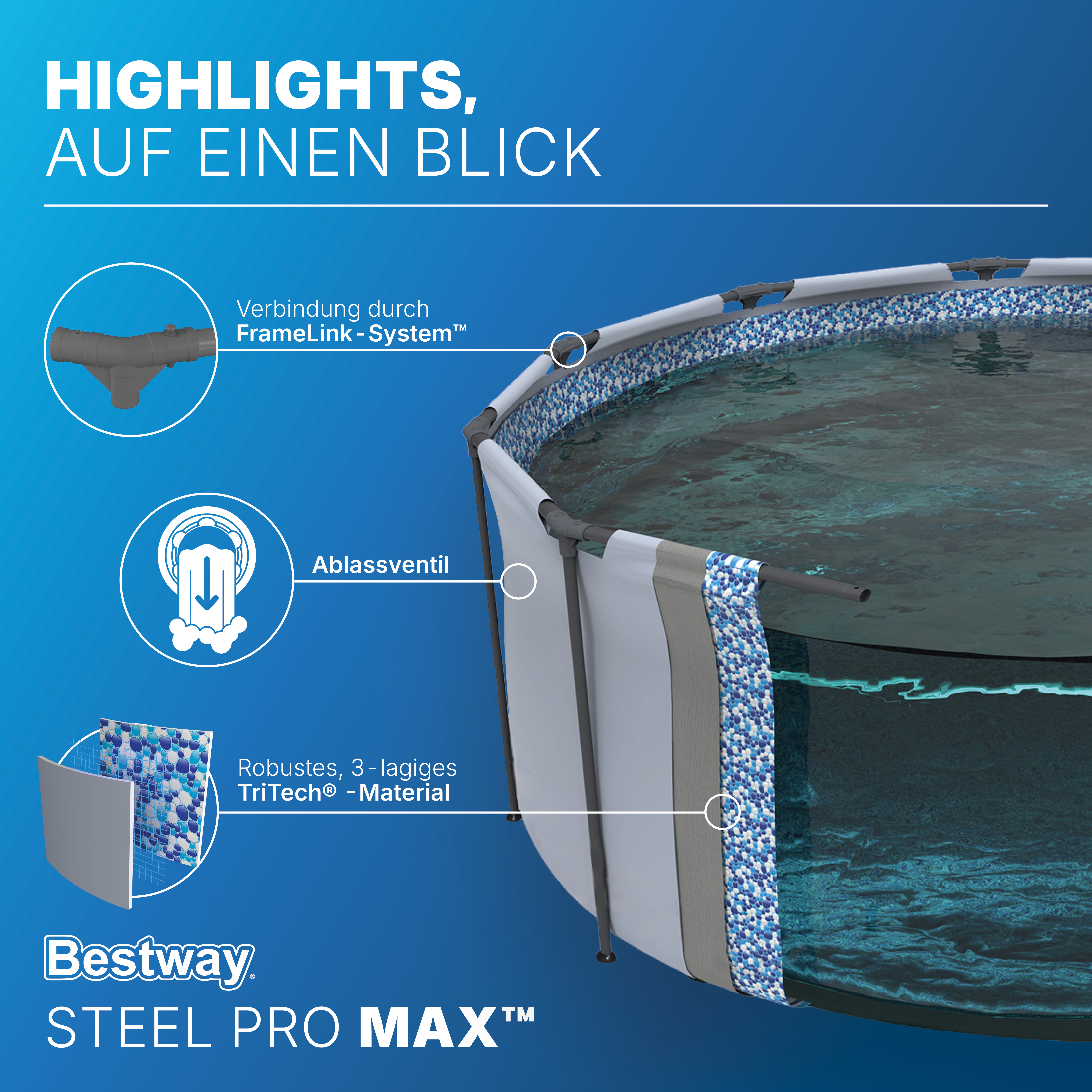 Steel Pro MAX™ Frame Pool ohne Pumpe Ø 305 x 76 cm, lichtgrau, rund