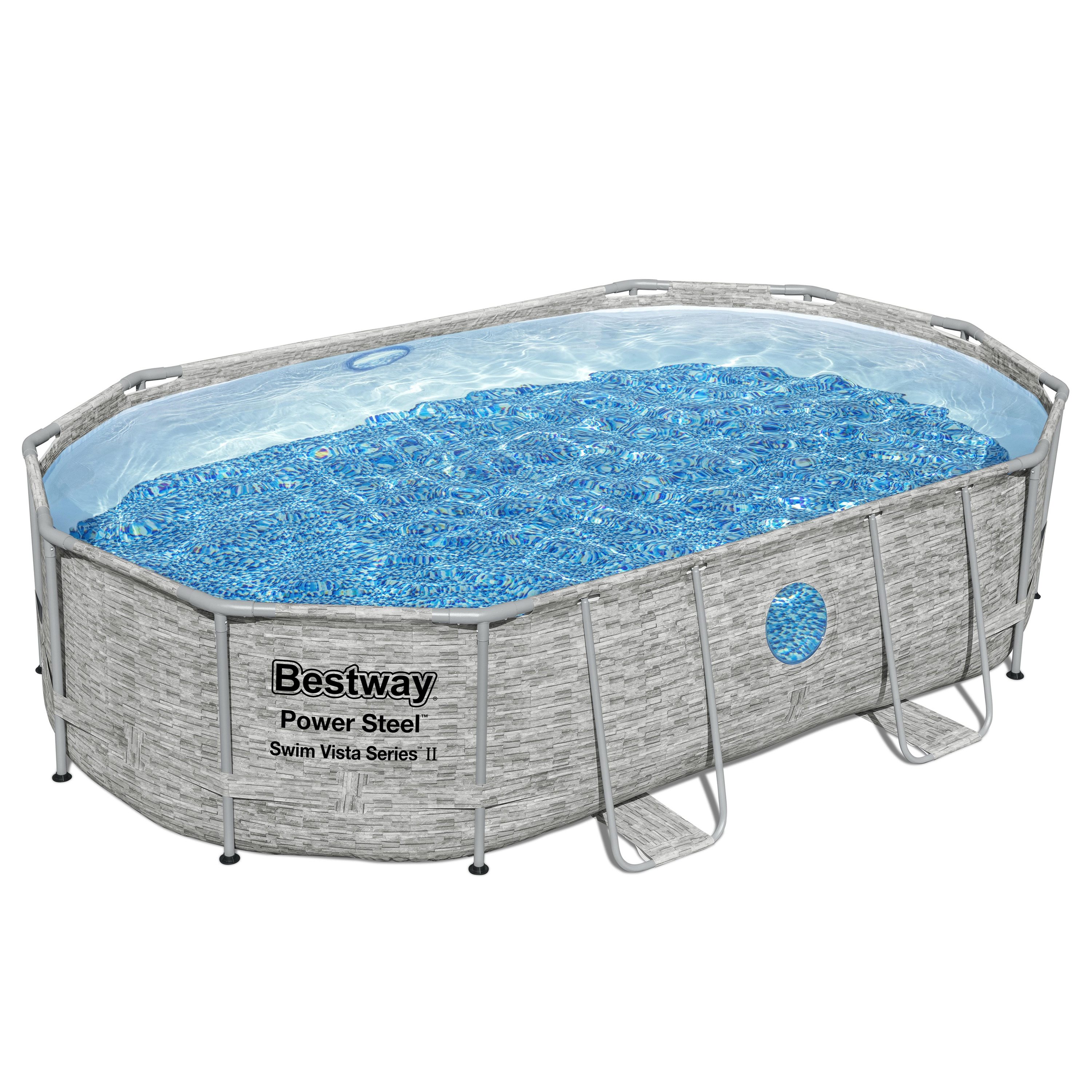 Power Steel™ Swim Vista Series™ Solo Pool ohne Zubehör 488 x 305 x 107 cm, Steinwand-Optik (Cremegrau), oval