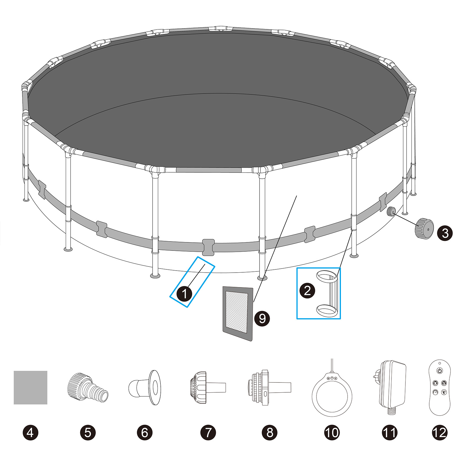 Ersatzteil Poolfolie für Steel Pro MAX 457x107cm, rund - inklusive Kunststoffring-Set