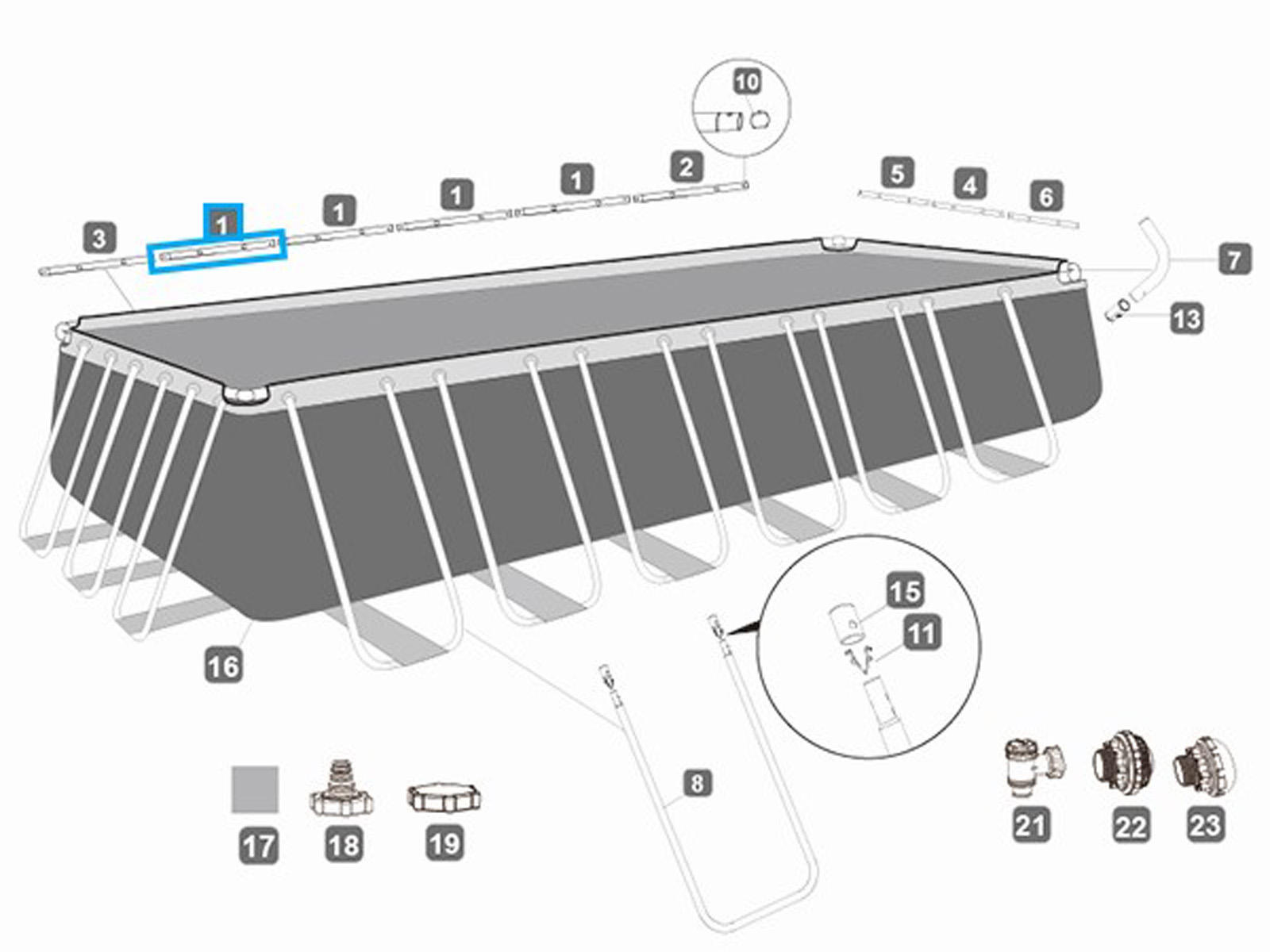 Bestway® Spare Part Top rail A (grey) for various Power Steel™ frame pools, angular