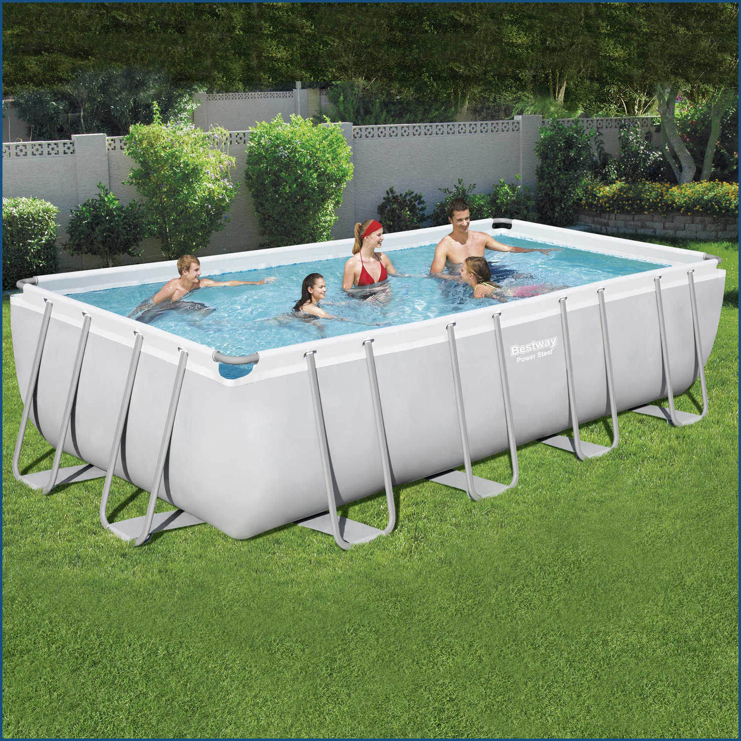 Power Steel™ Frame Pool Komplett-Set mit Sandfilteranlage 549 x 274 x 122 cm, lichtgrau, eckig