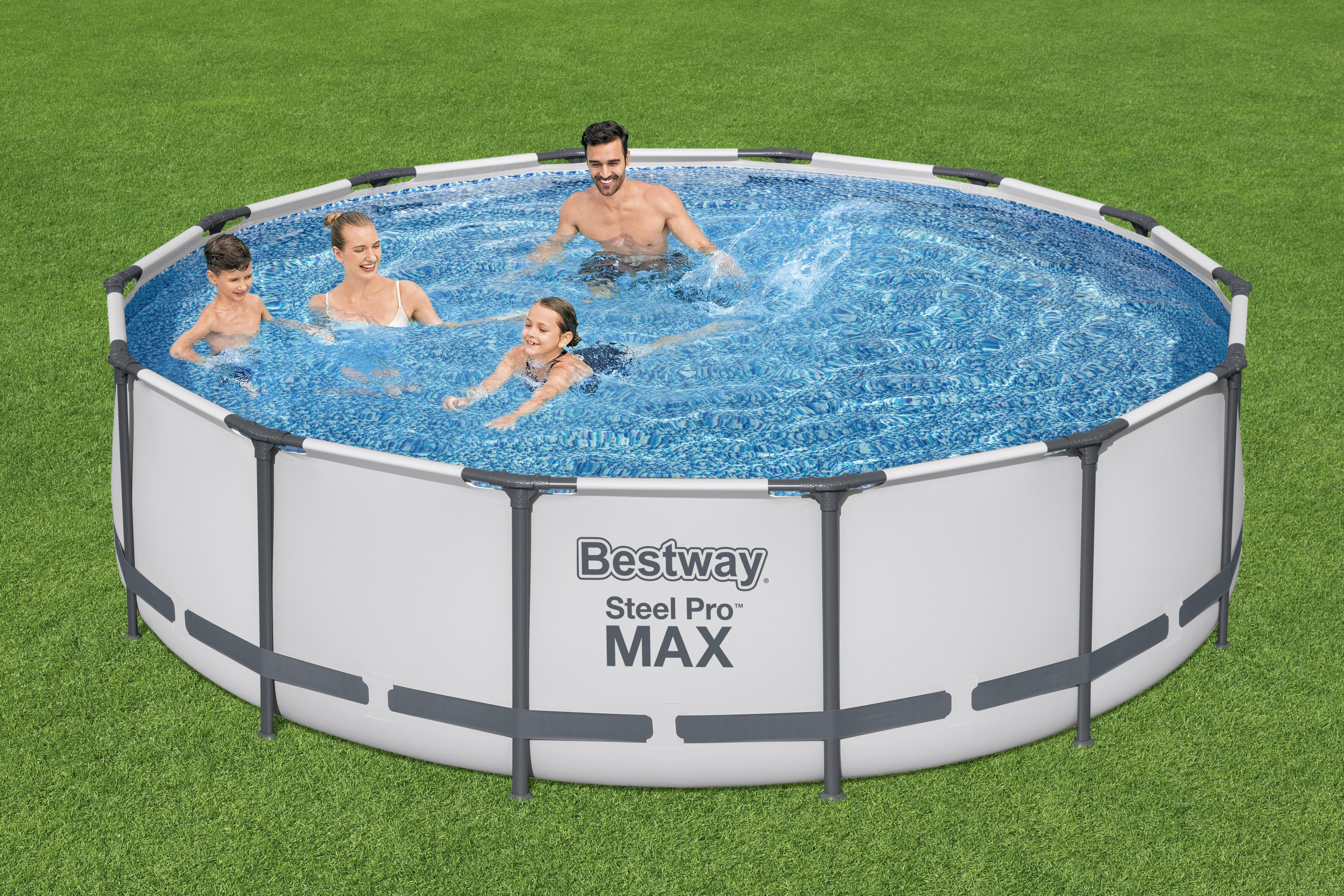 Steel Pro MAX™ Frame Pool Komplett Set mit Filterpumpe Ø 427 x 107 cm, lichtgrau, rund