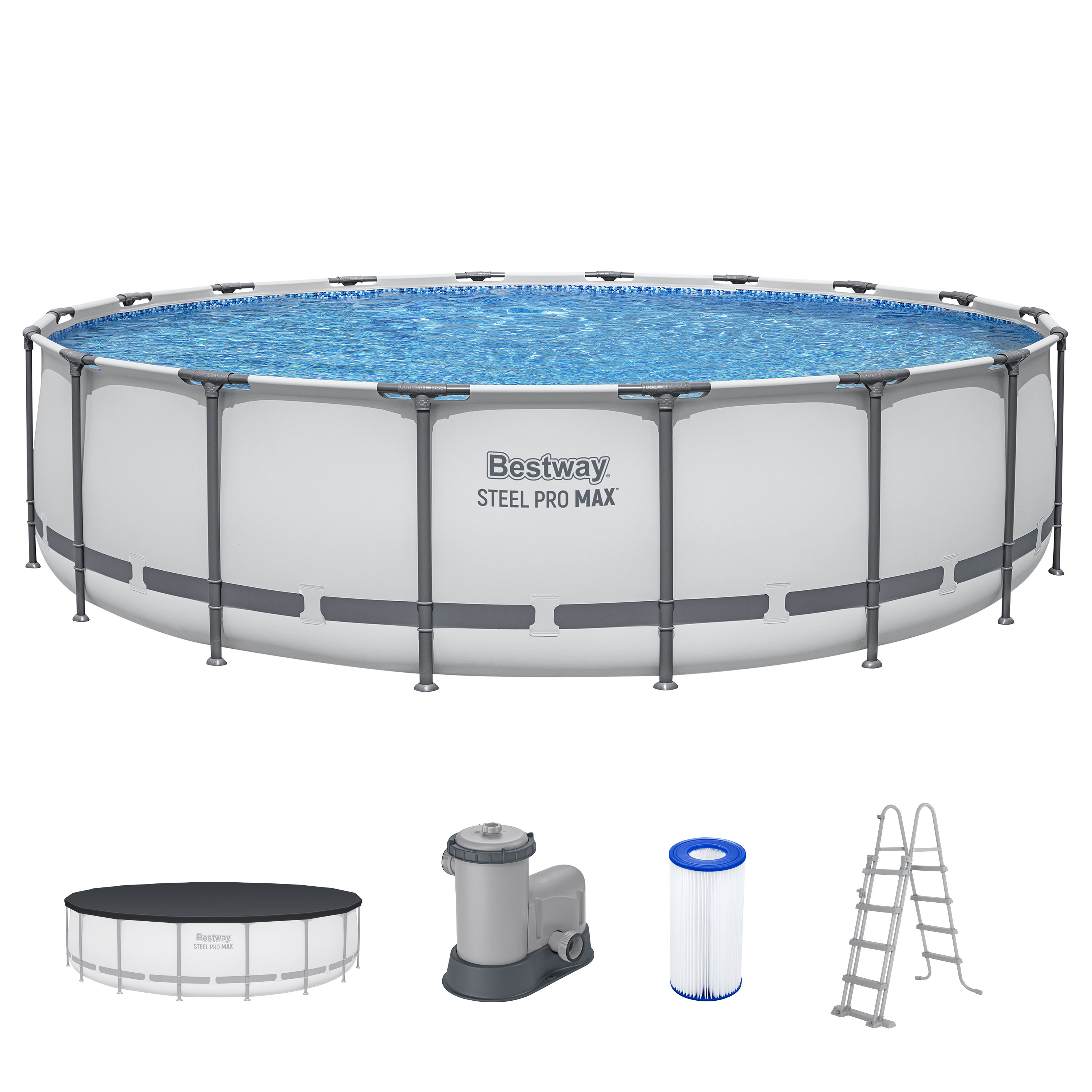 Steel Pro MAX™ Frame Pool Komplett Set mit Filterpumpe Ø 549 x 122 cm, lichtgrau, rund