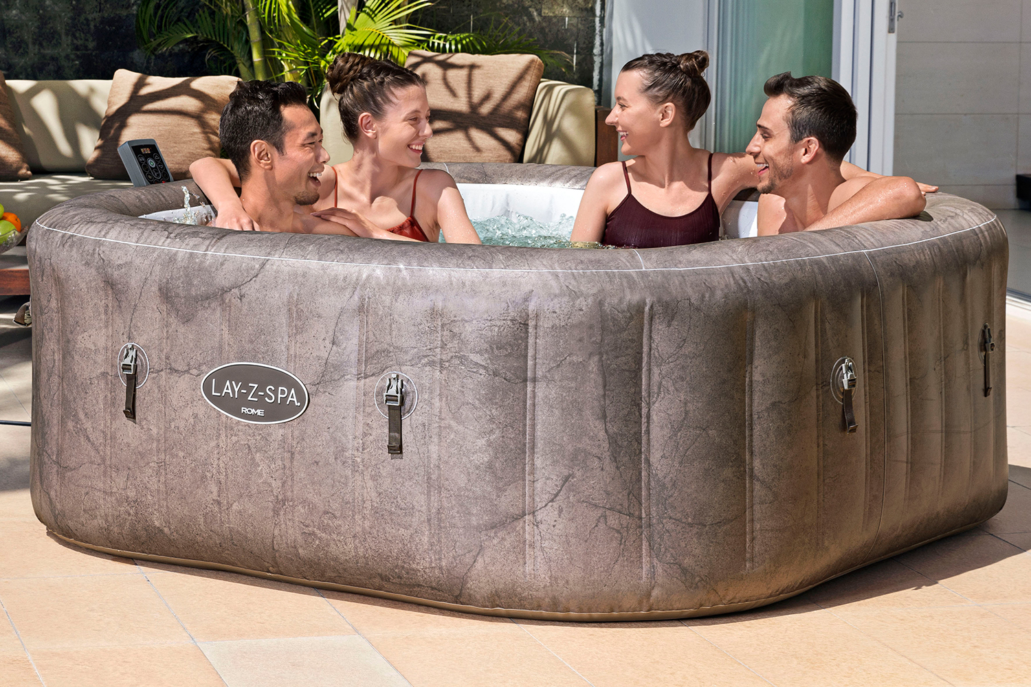 LAY-Z-SPA® Energiespar-Whirlpool Rome AirJet™ mit App-Steuerung, für 6 Personen, 180 x 180 x 71 cm, Marmor-Optik (Braun)
