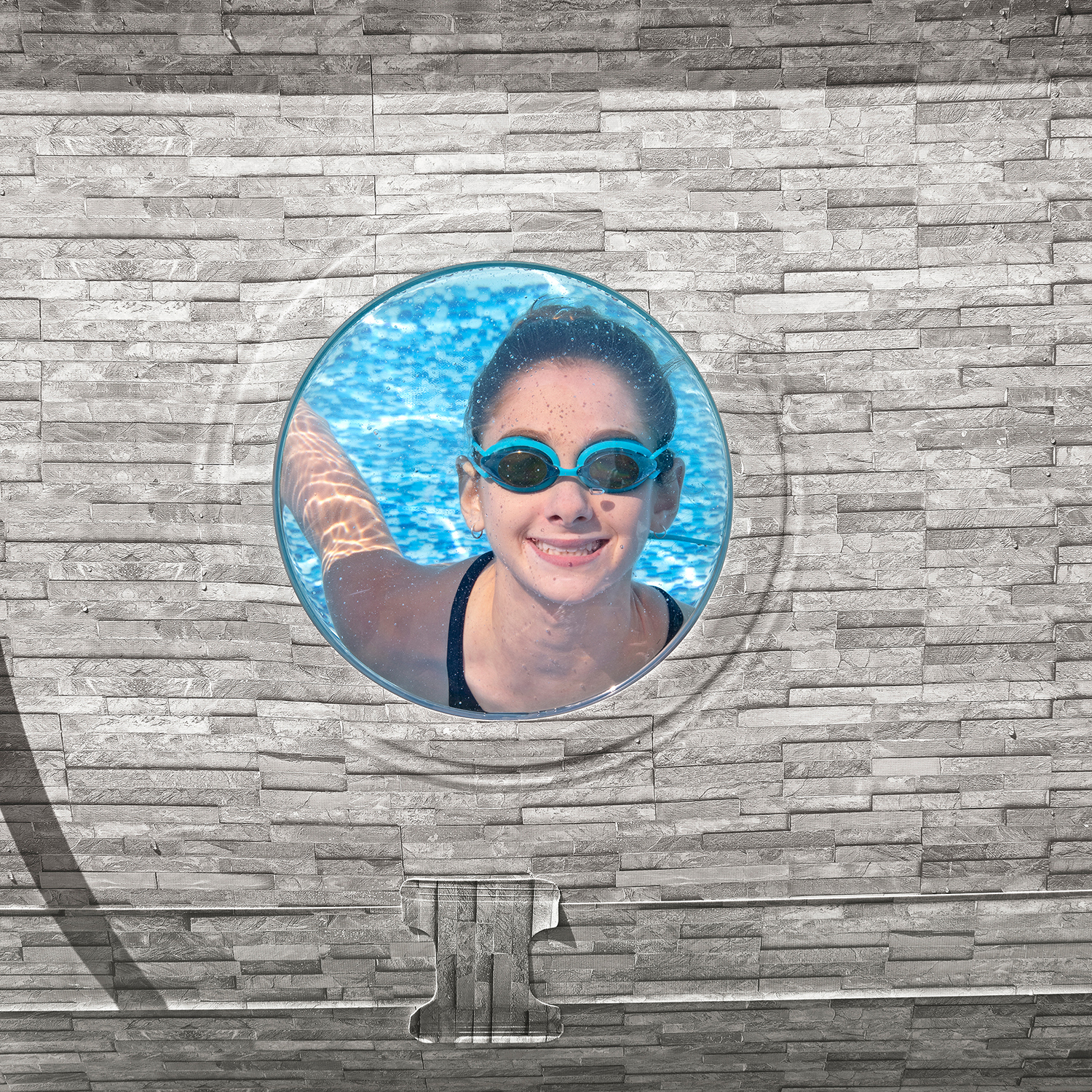 Steel Pro MAX™ Splashview™ Frame Pool Komplett-Set mit Sandfilteranlage 488 x 305 x 107 cm , Steinwand-Optik (Cremegrau), oval