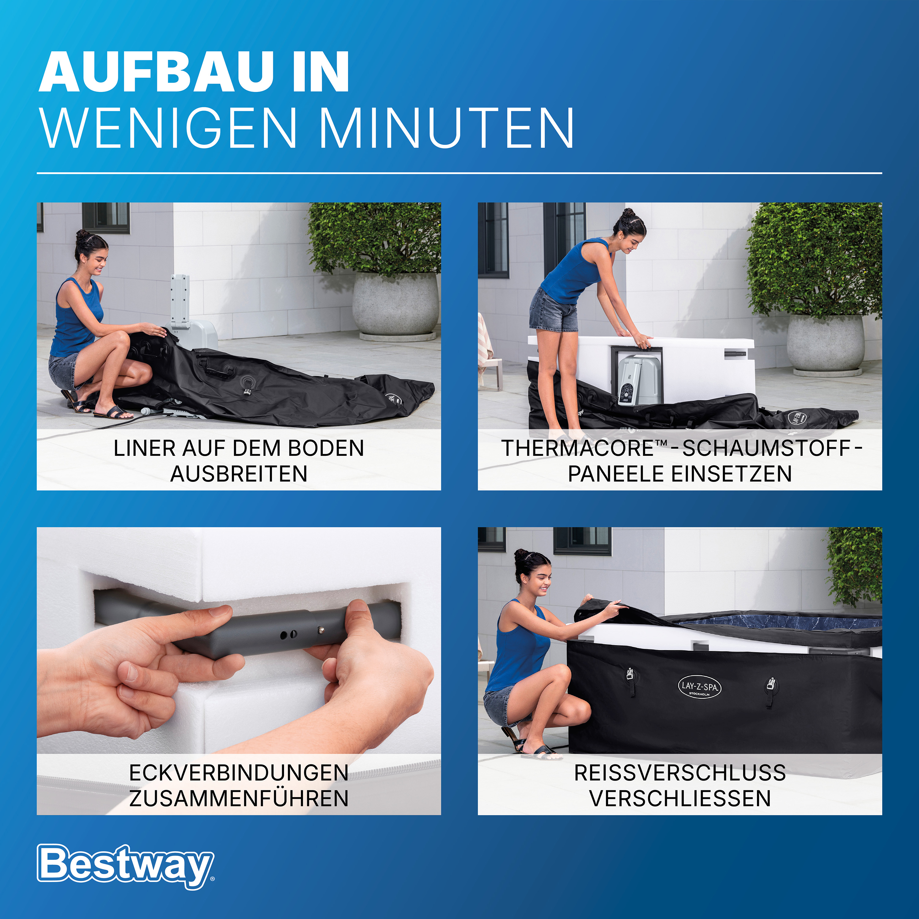 LAY-Z-SPA® ThermaCore™ WLAN-Whirlpool Stockholm AirJet™ mit App-Steuerung, für 6 Personen, 164 x 164 x 65 cm, eckig