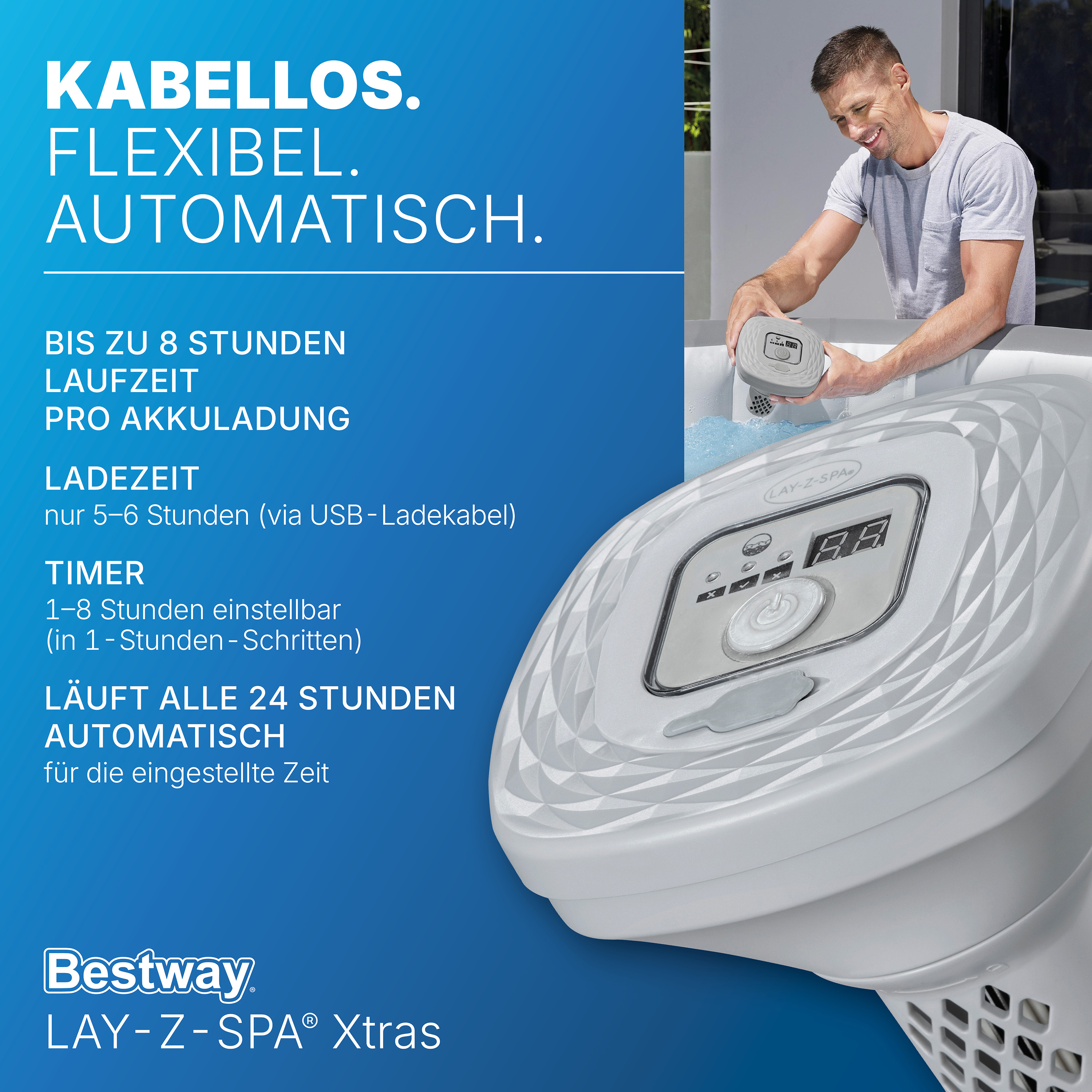 LAY-Z-SPA® Xtras schwimmende, akkubetriebene Salzwasseranlage Hydrogenic™ 0,5 g/ h