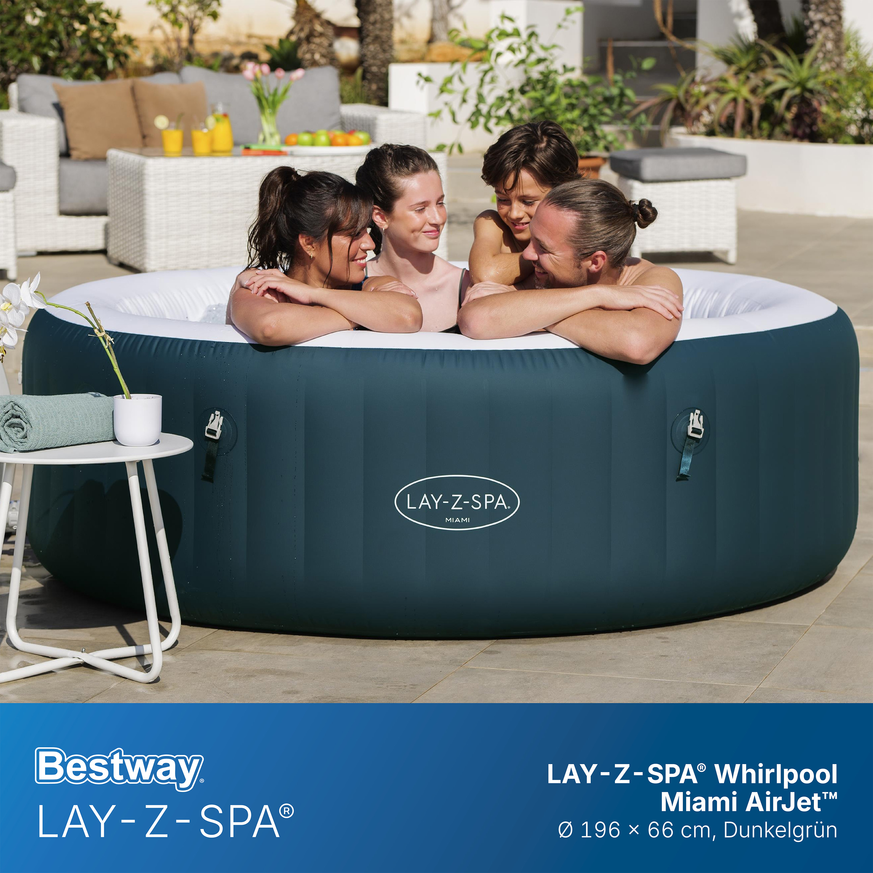 LAY-Z-SPA® Whirlpool Miami AirJet™ für 6 Personen Ø 196 x 66 cm, Dunkelgrün