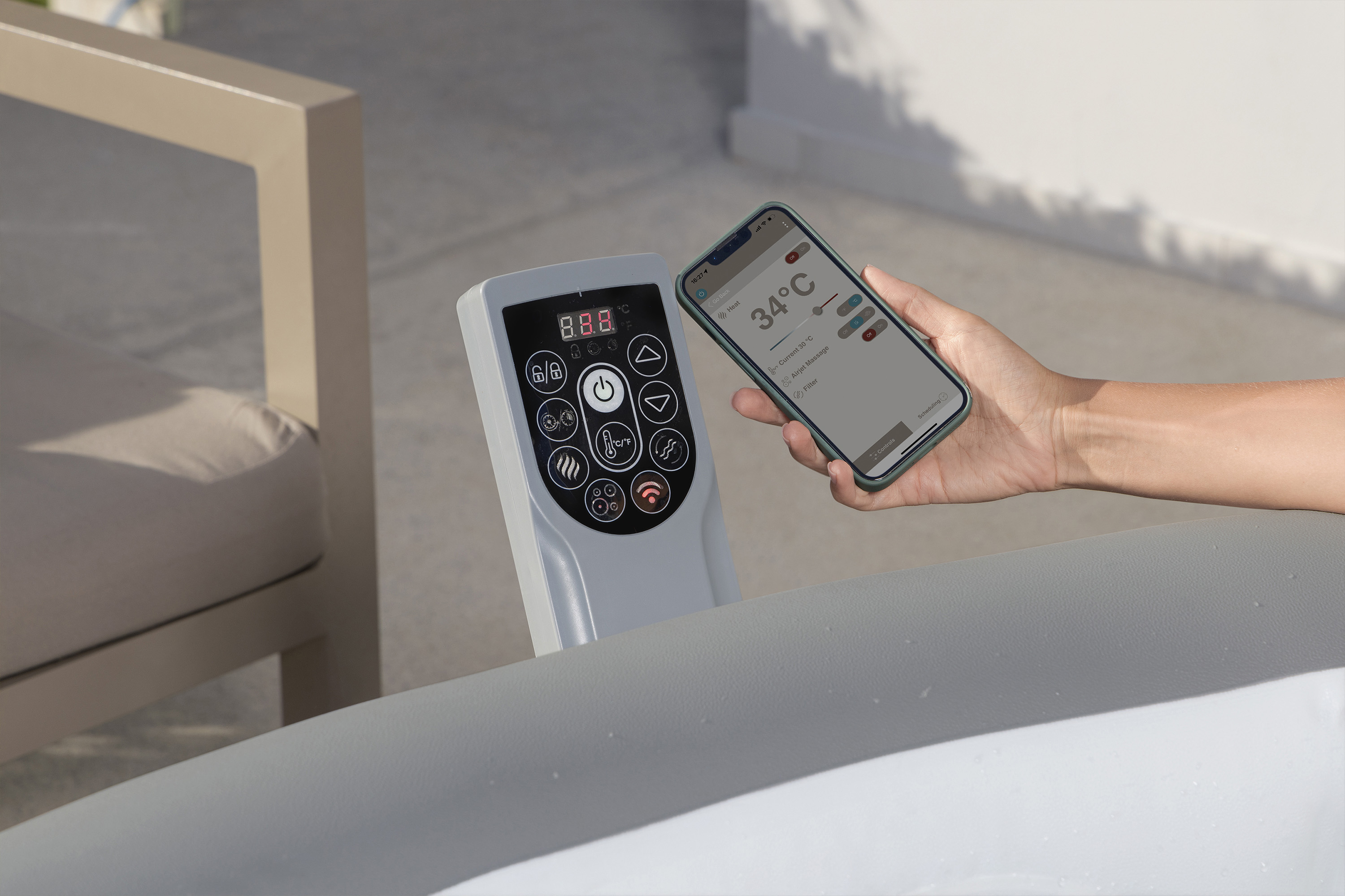 LAY-Z-SPA® Energiespar Whirlpool Hawaii Arjet™ mit App Steuerung, für 8 Personen Ø 236 x 71 cm, Silbergrau