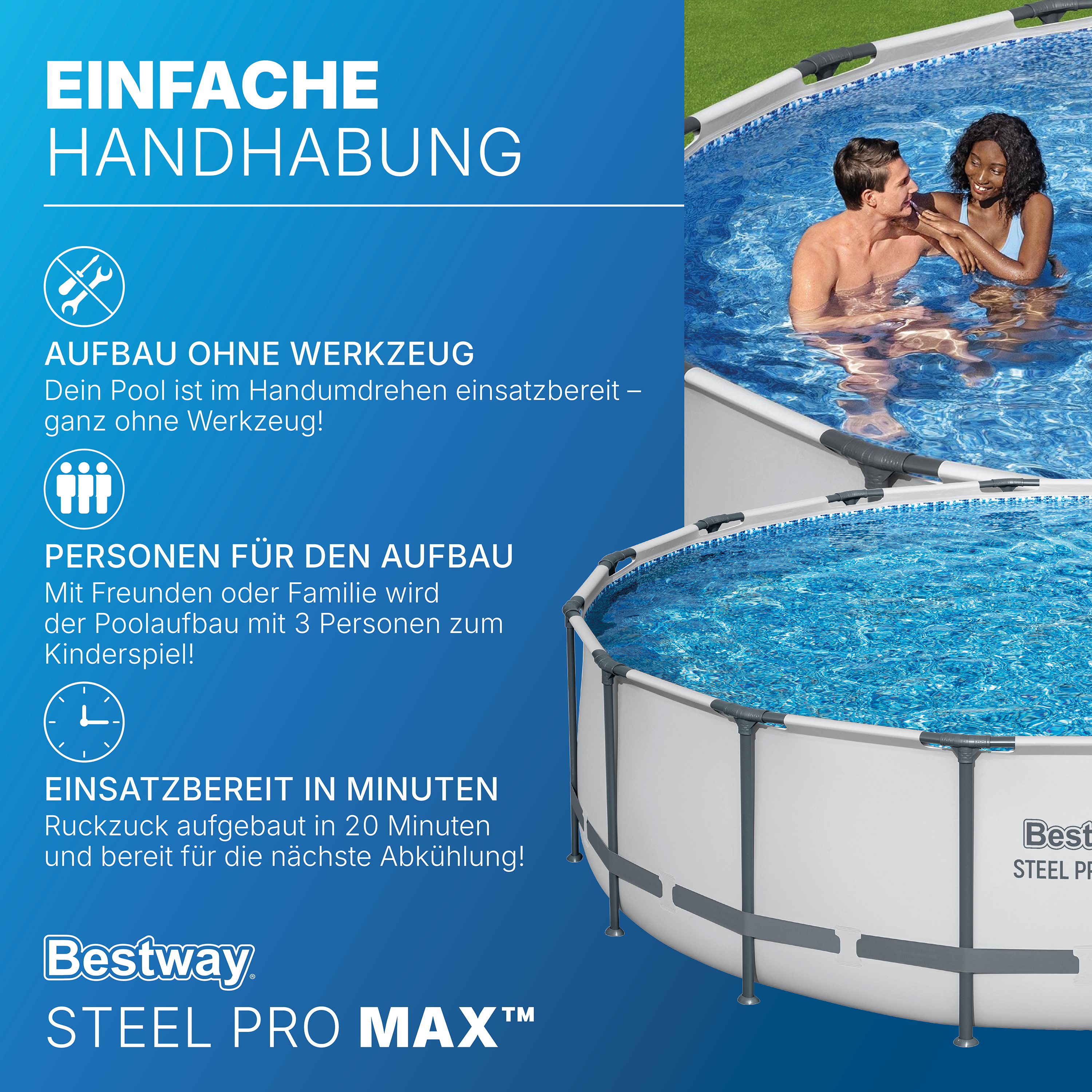 Steel Pro MAX™ Solo Pool ohne Zubehör Ø 488 x 122 cm, lichtgrau, rund Steel Pro MAX™ Solo Pool ohne Zubehör Ø 488 x 122 cm, lichtgrau, rund