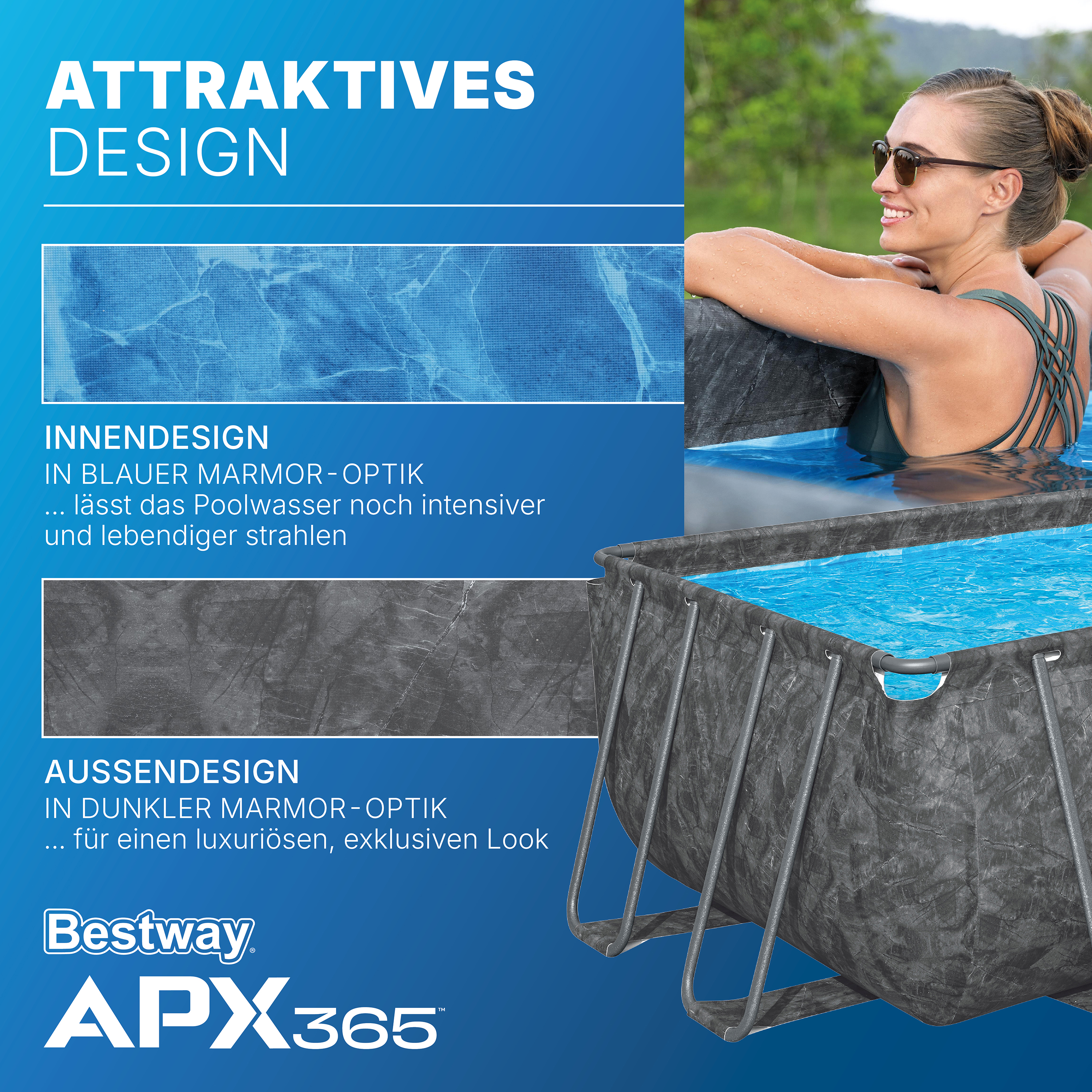 APX365™ Winterfester Solo Pool ohne Zubehör 549 x 274 x 132 cm, Marmor-Optik (Dunkel), eckig