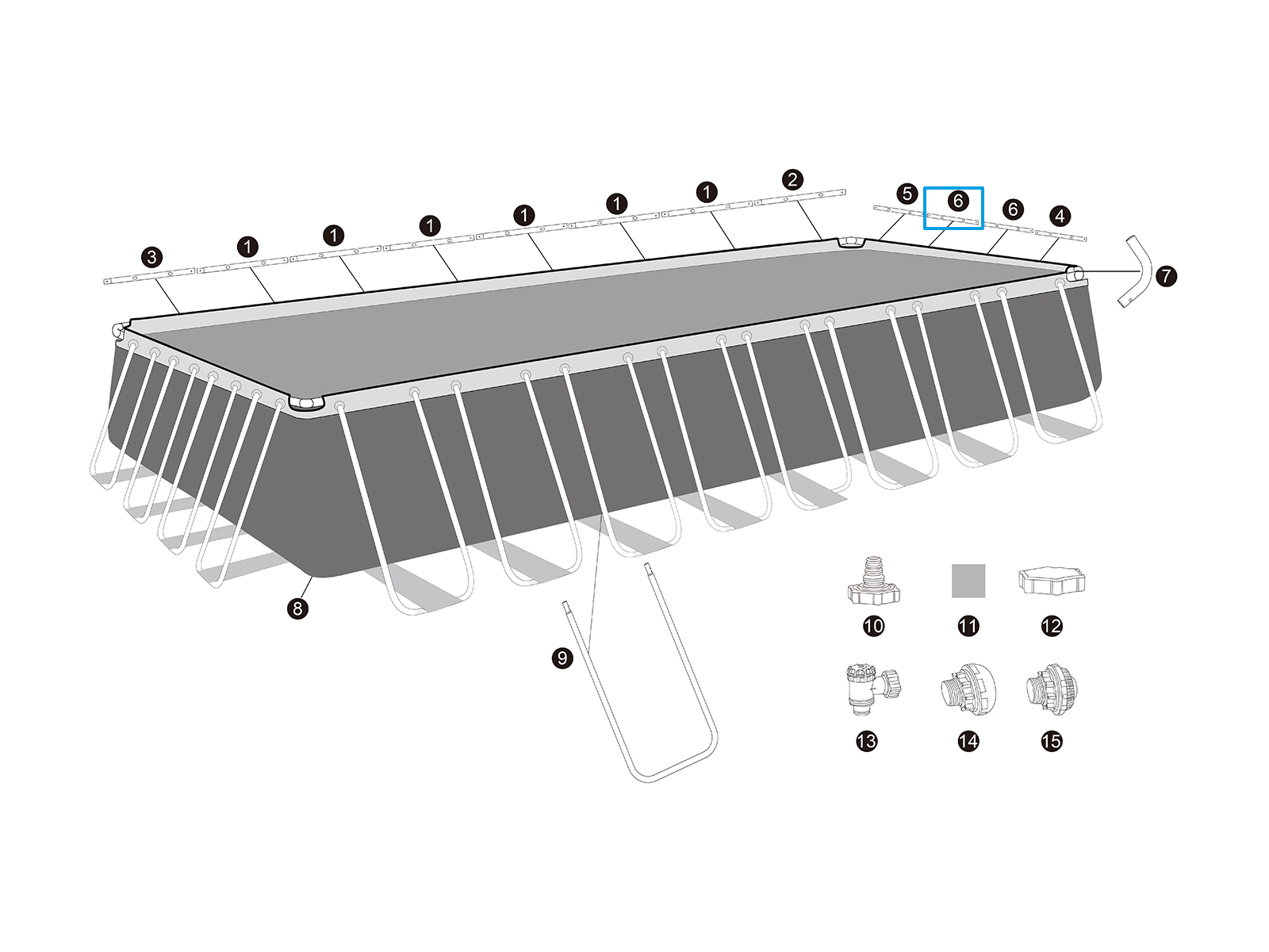 Bestway® Spare Part  Top rail F (galvanised) for Bestway® APX 365™ pool 956x488x132 cm, angular