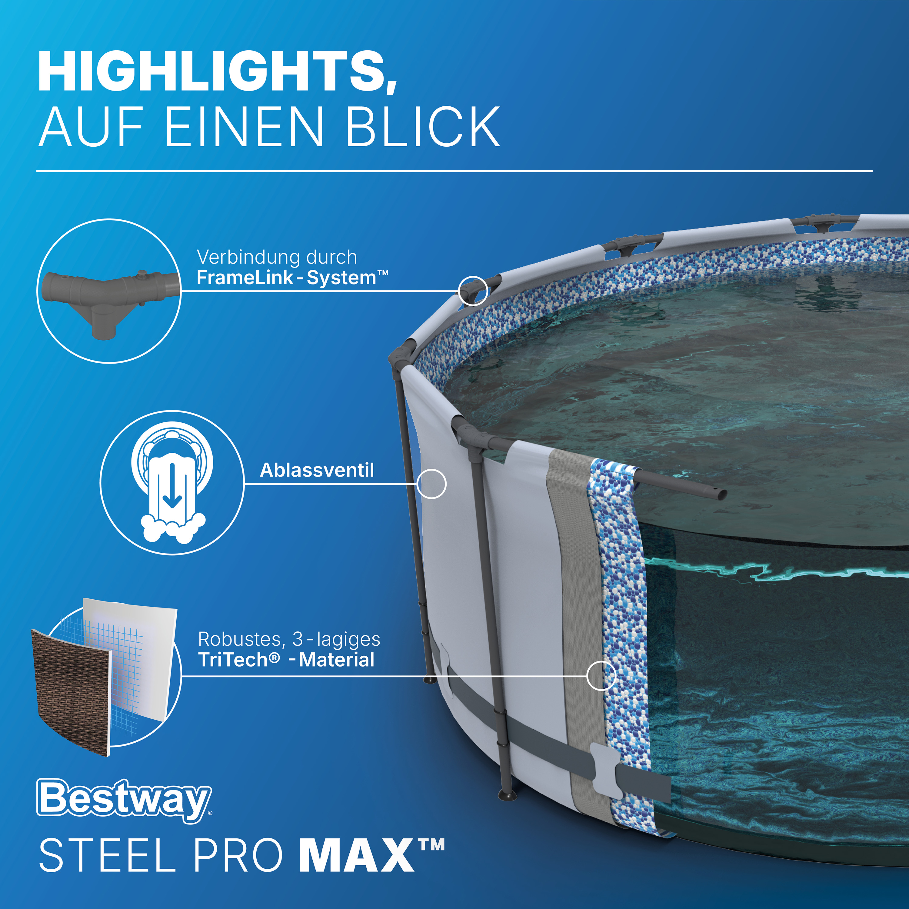 Steel Pro MAX™ Frame Pool Set mit Filterpumpe Ø 366 x 100 cm, Rattan-Optik (Schokobraun), rund