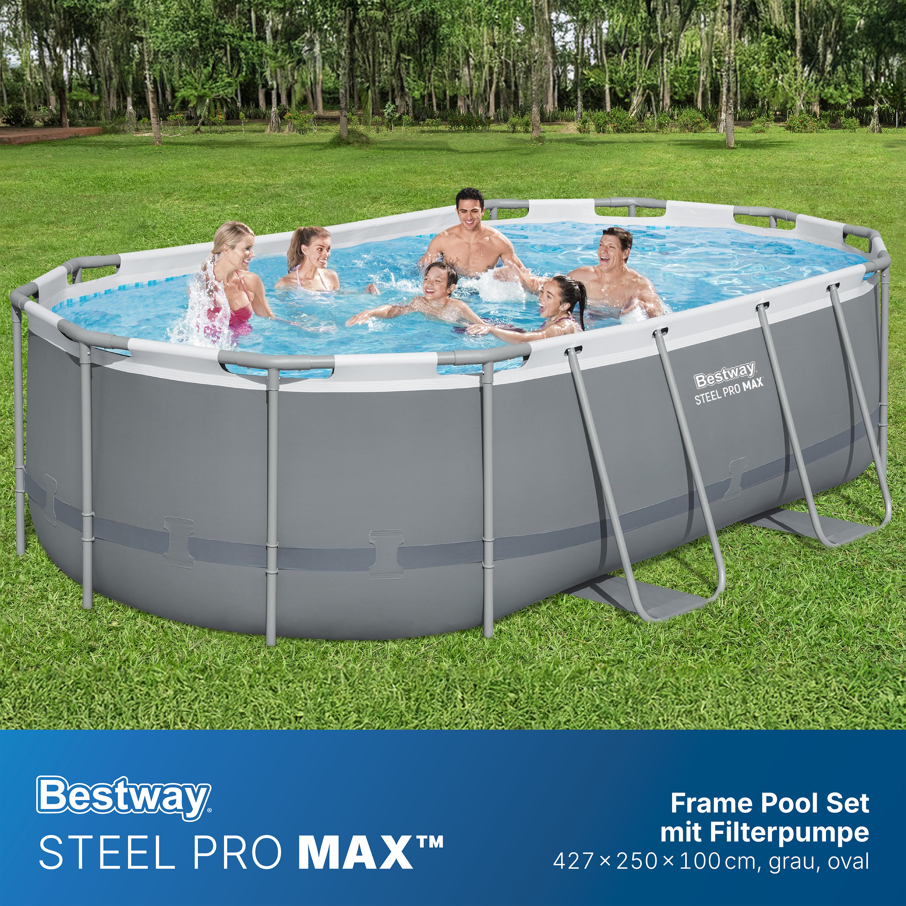 Steel Pro MAX™ Frame Pool Set mit Filterpumpe 427 x 250 x 100 cm , grau, oval