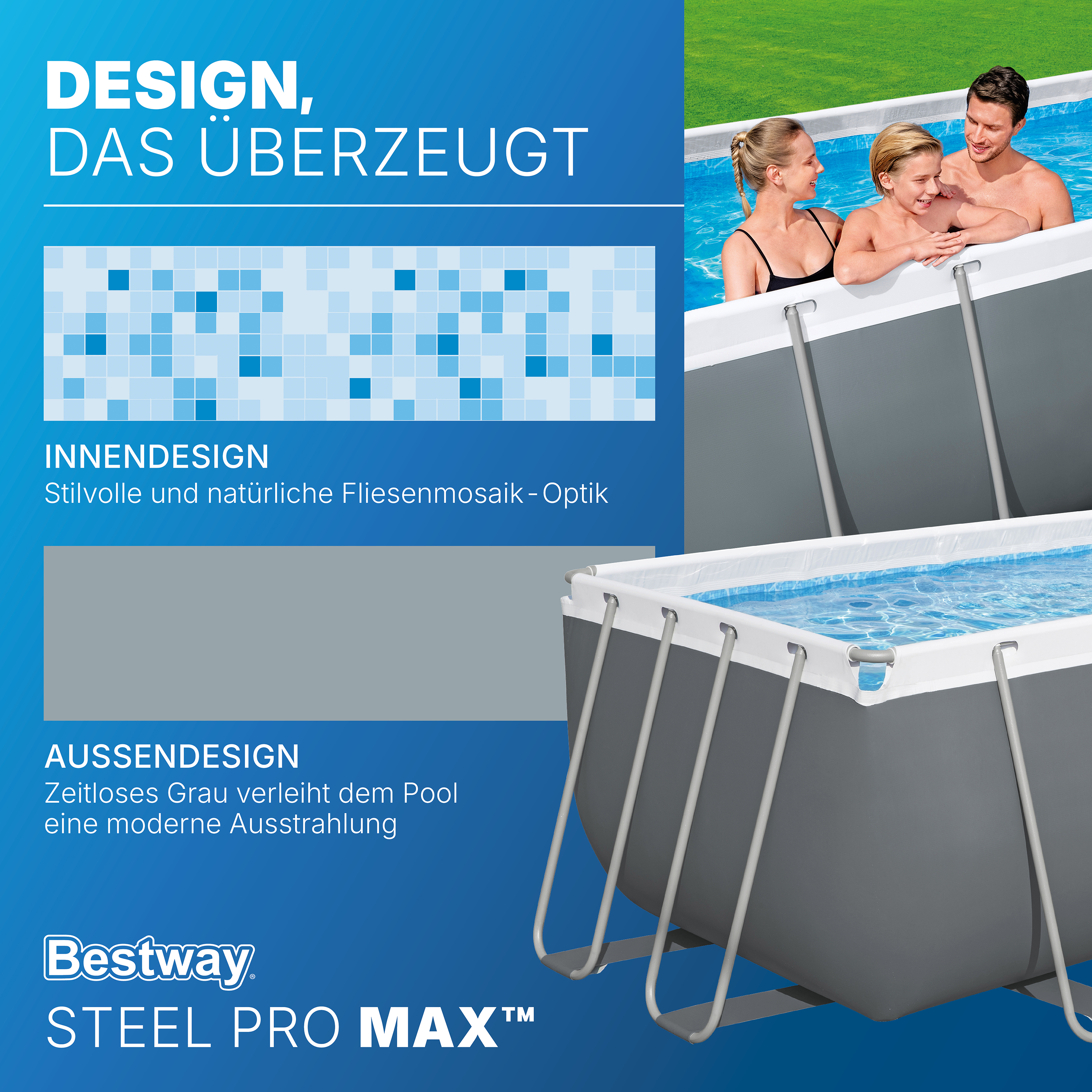 Steel Pro MAX™ Solo Pool ohne Zubehör 412 x 201 x 122 cm, grau, eckig