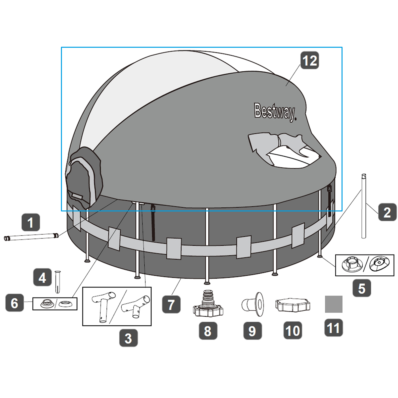 Bestway® Spare Part Canopy set for Steel Pro MAX™ pools 366 x 122 cm, round