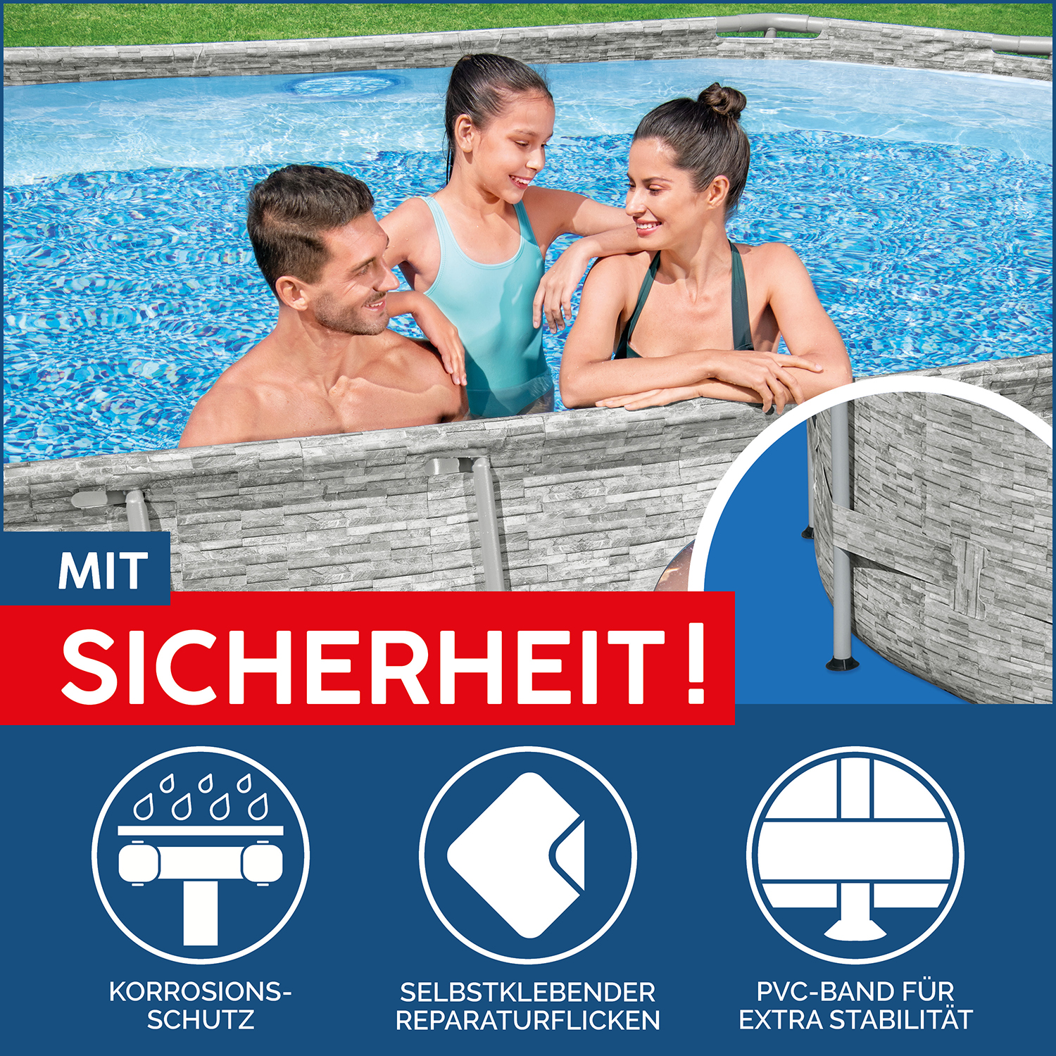 Power Steel™ Swim Vista Series™ Solo Pool ohne Zubehör 488 x 305 x 107 cm, Steinwand-Optik (Cremegrau), oval