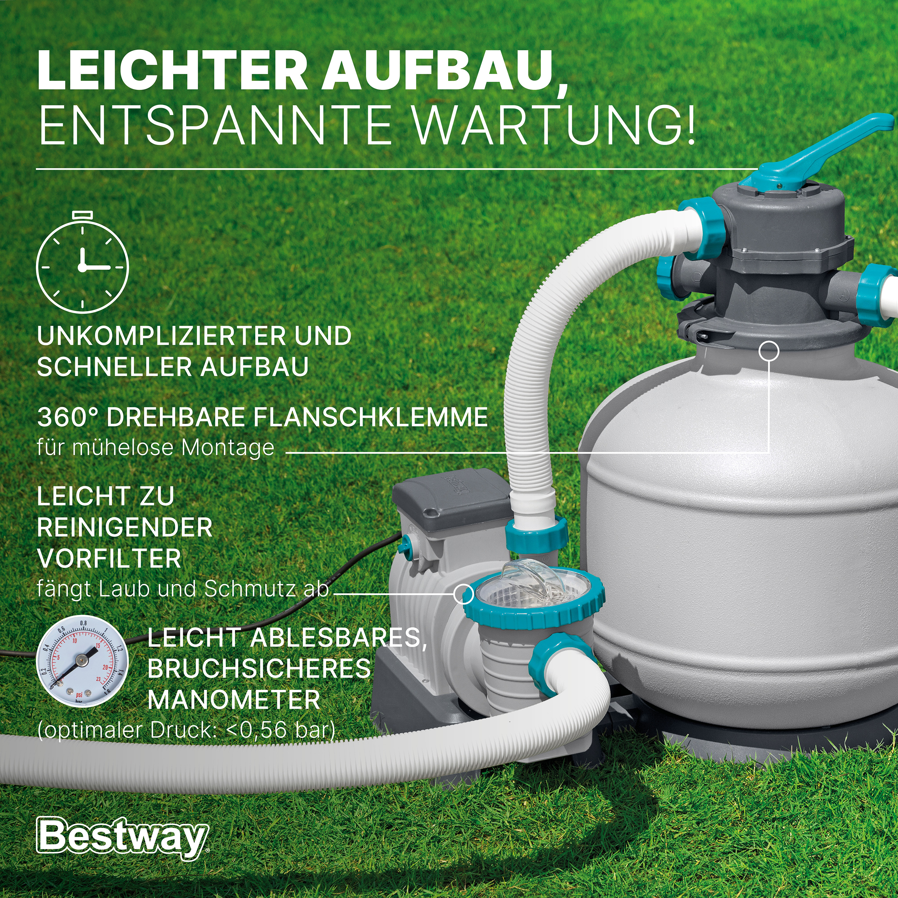 Sandfilteranlage mit Zeitschaltuhr 8.327 l/h, 280 W