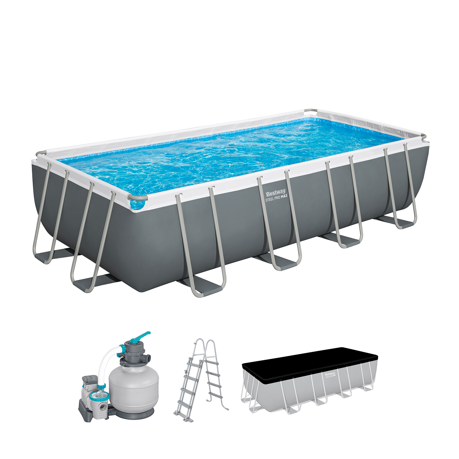 Steel Pro MAX™ Frame Pool Komplett-Set mit Sandfilteranlage 549 x 274 x 122 cm, grau, eckig