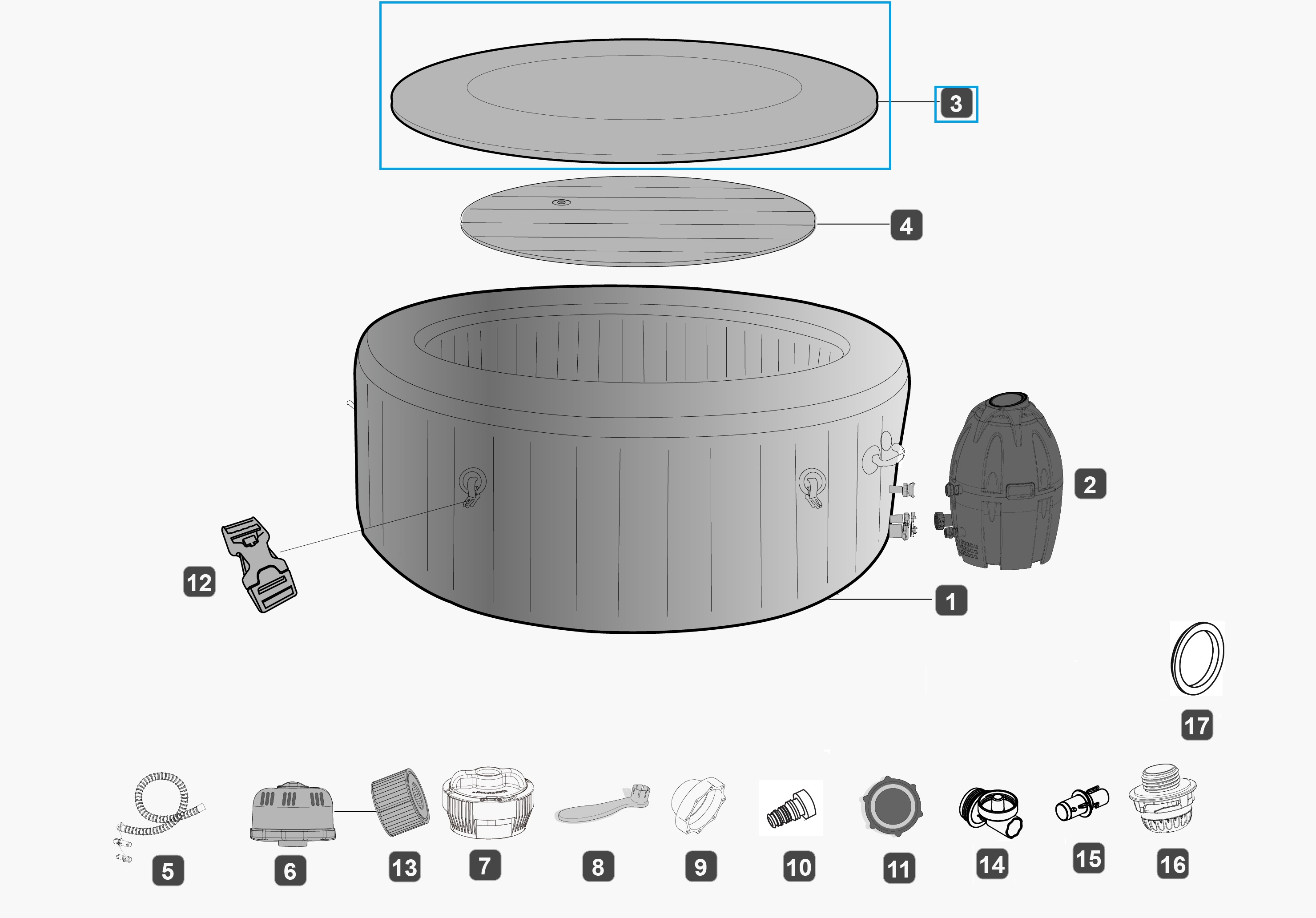 Bestway® Spare Part Top Cover for Lay-Z-Spa™ Milan AirJet™ Plus 196cm x 71cm