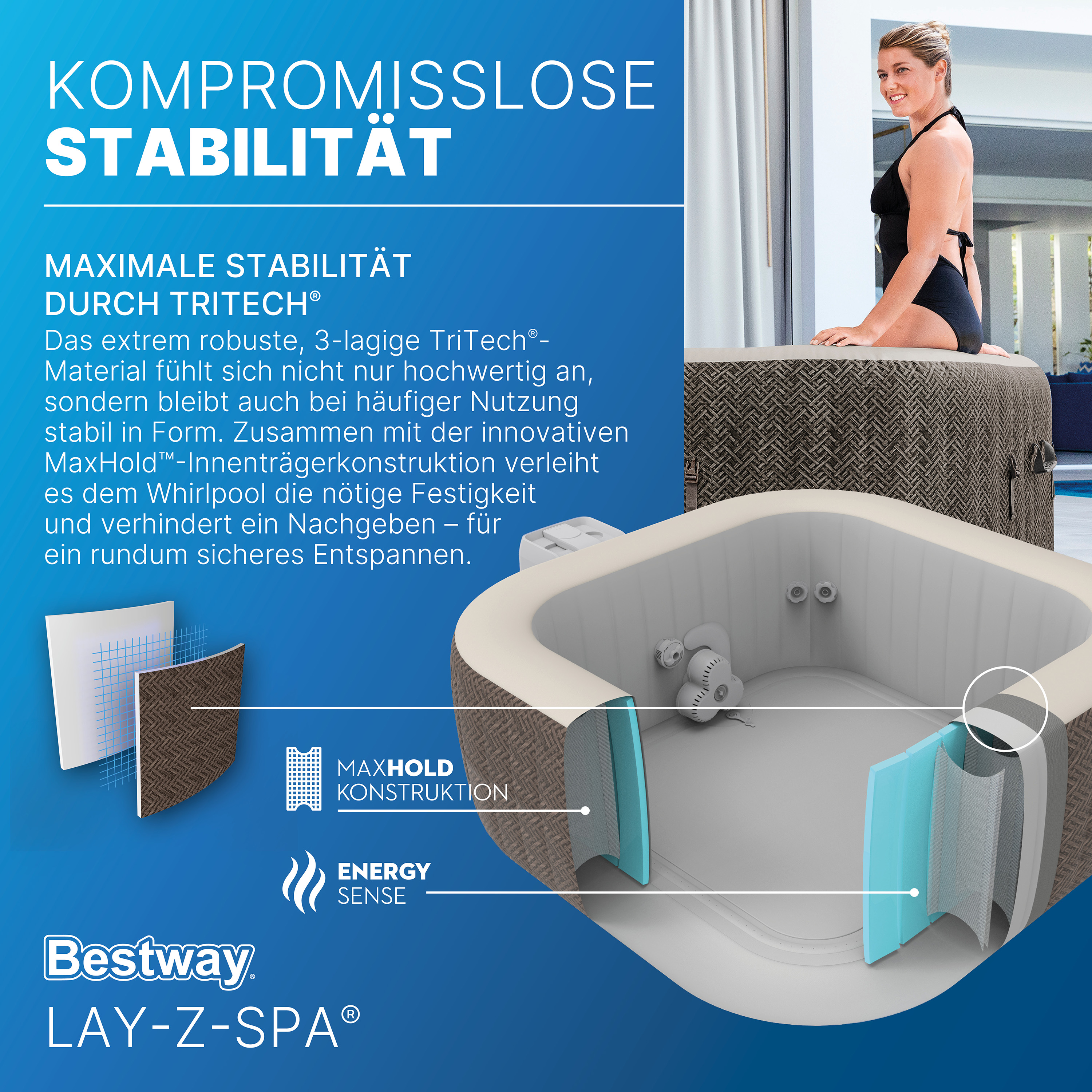 LAY-Z-SPA® Energiespar Whirlpool Cabo HydroJet™ mit App-Steuerung, für 6 Personen, 180 x 180 x 71 cm, Kreuzgeflecht-Optik (Eichengrau)