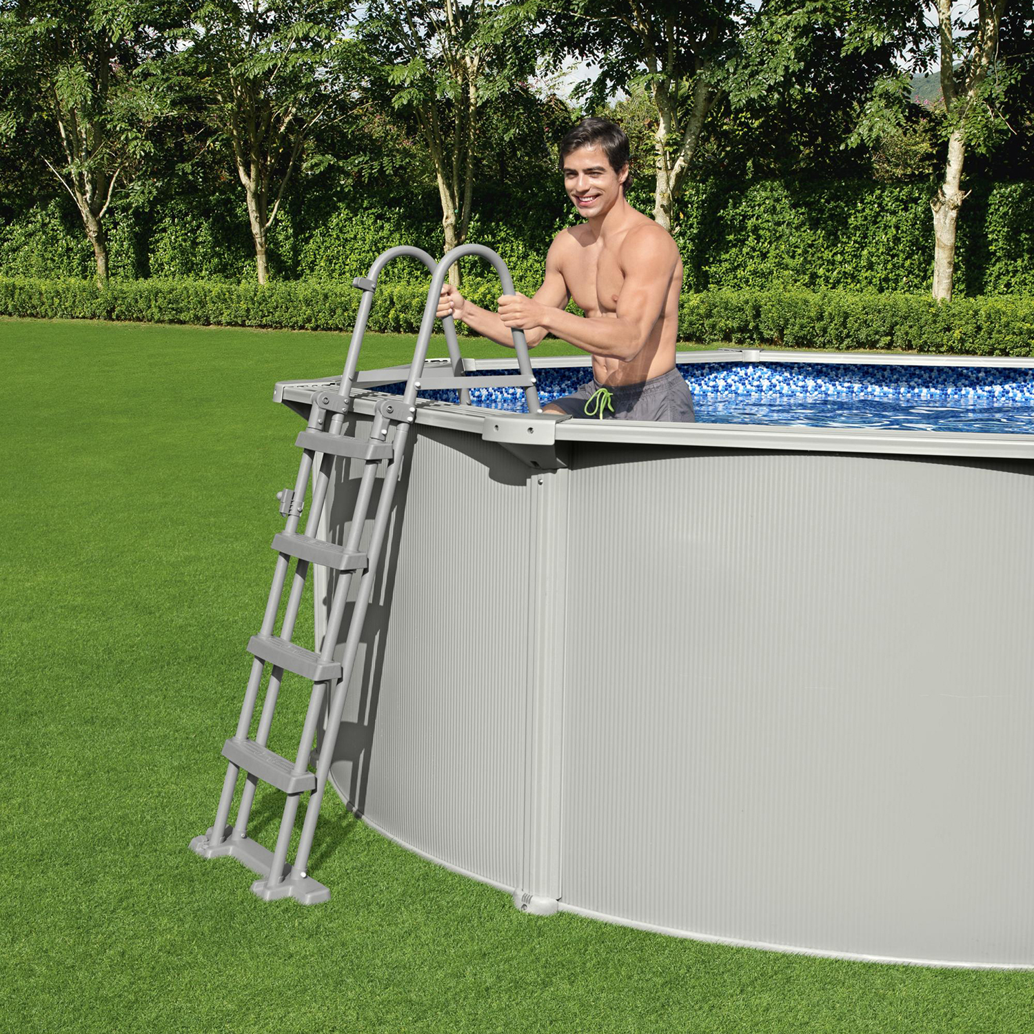 Hydrium™ Stahlwandpool Komplett-Set mit Sandfilteranlage Ø 457 x 122 cm, granitgrau, rund