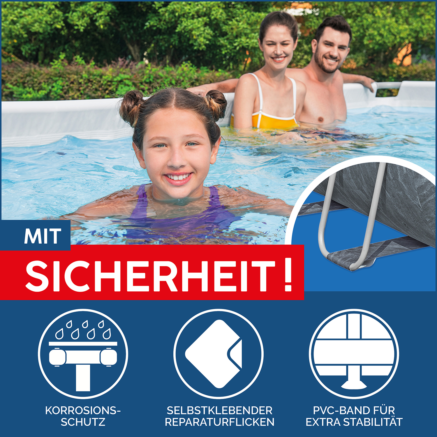 Power Steel™ Solo Pool ohne Zubehör 404 x 201 x 100 cm, Marmor-Optik (Schiefergrau), eckig