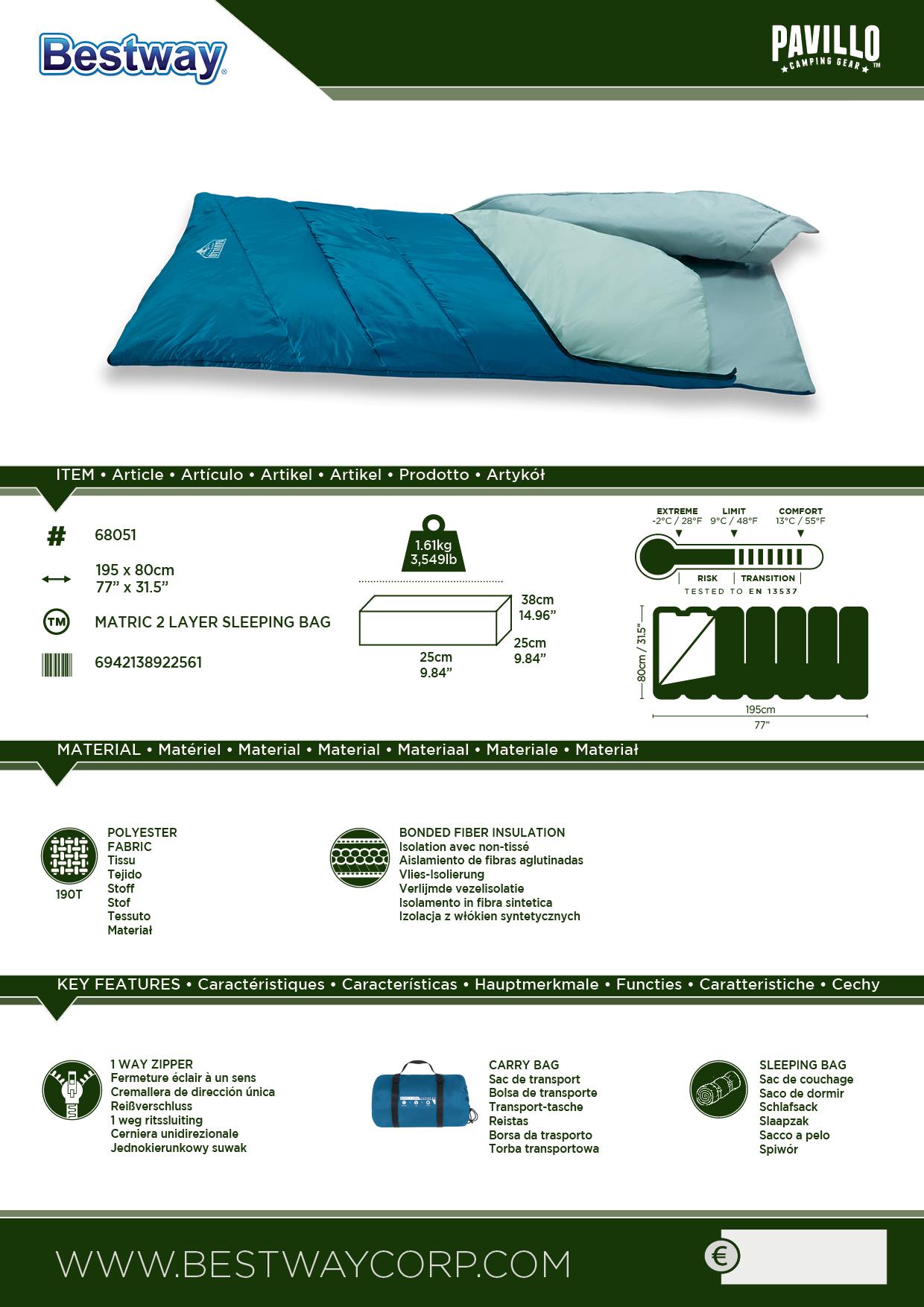 Pavillo Schlafsack Deckenschlafsack 195 x 80 cm Matric 2 Layer