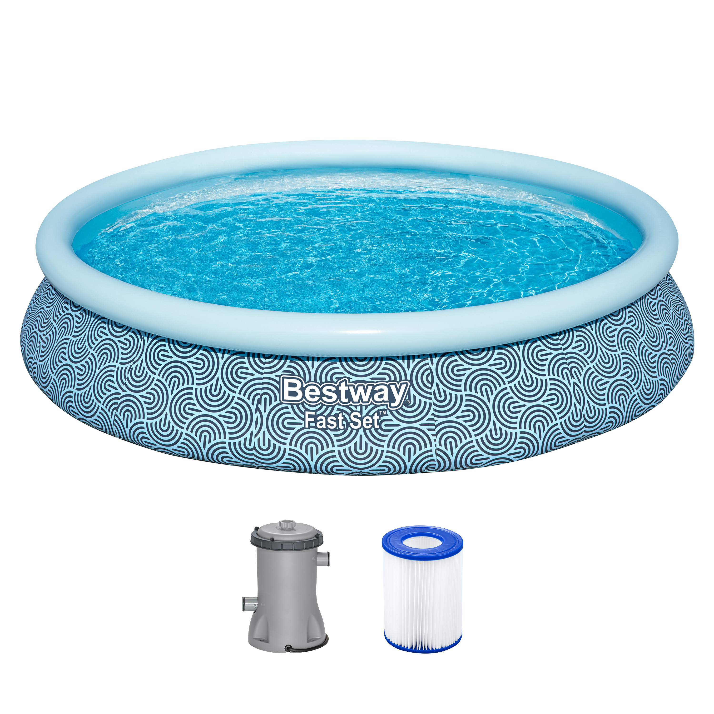 Fast Set™ Aufstellpool Set mit Filterpumpe Ø 457 x 84 cm, Grafisches Liniendesign, rund