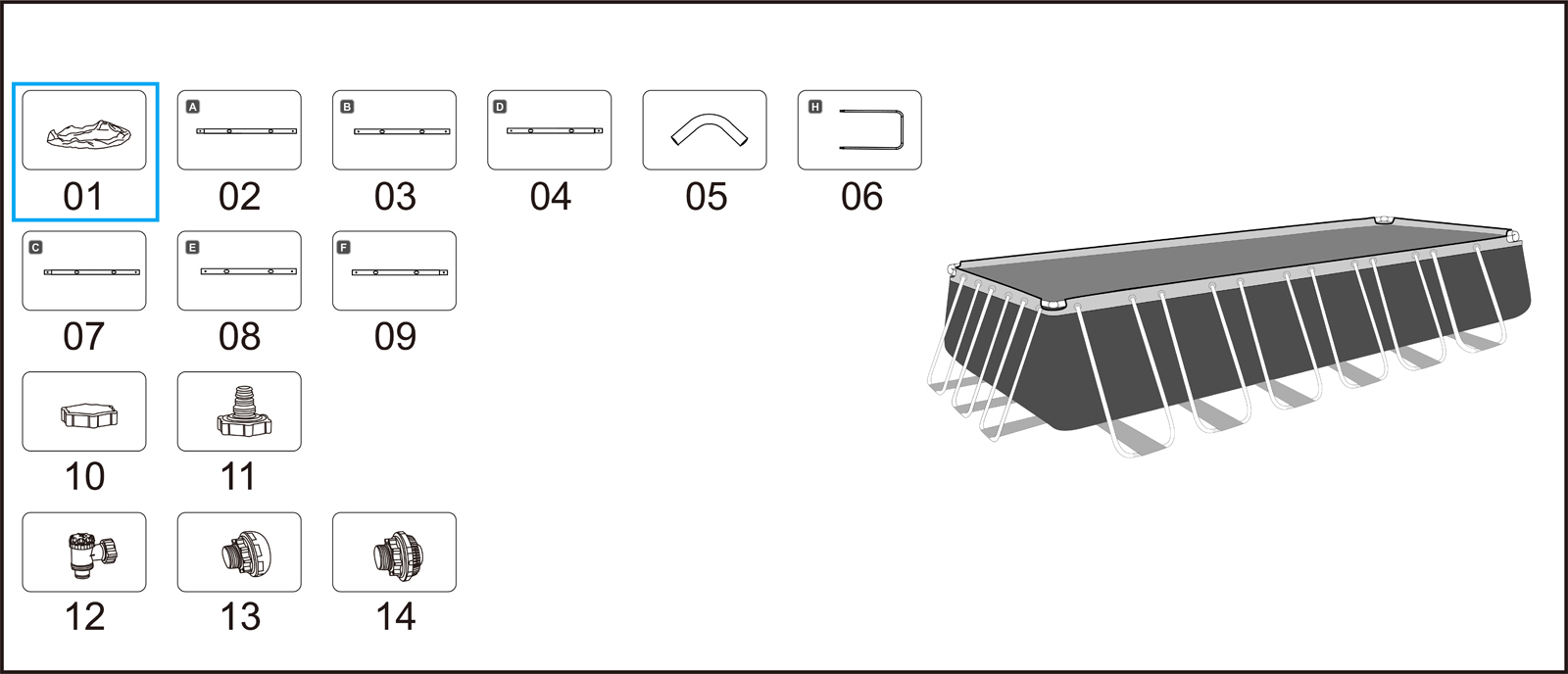 Bestway® Spare Part Pool liner (lightgrey) for Power Steel™ pool 732 x 366 x 132 cm, angular