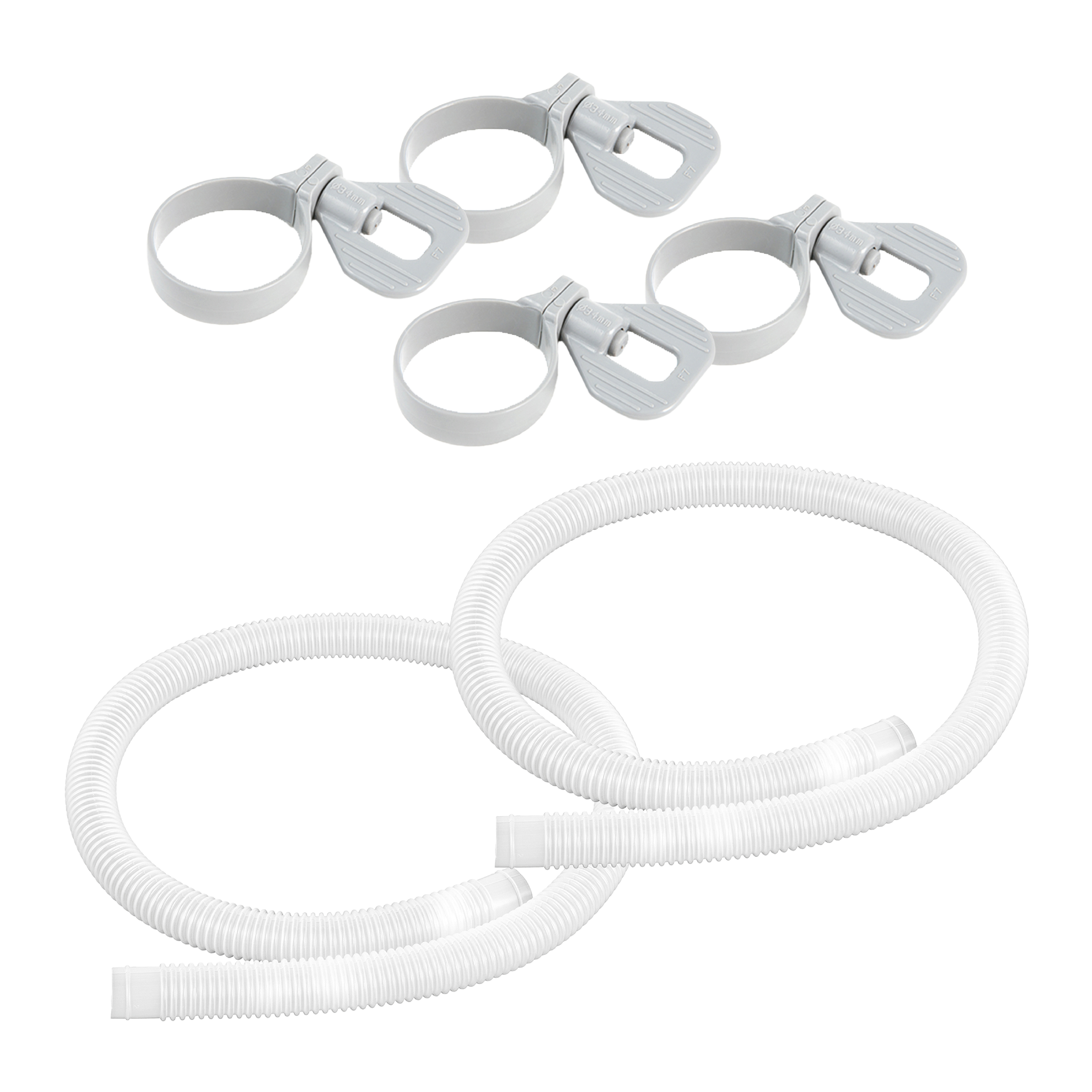 Bestway® Spare Part Hose set  (2 pcs / white / Ø 32 mm / 150 cm) clamp set (grey / 4 pcs) included